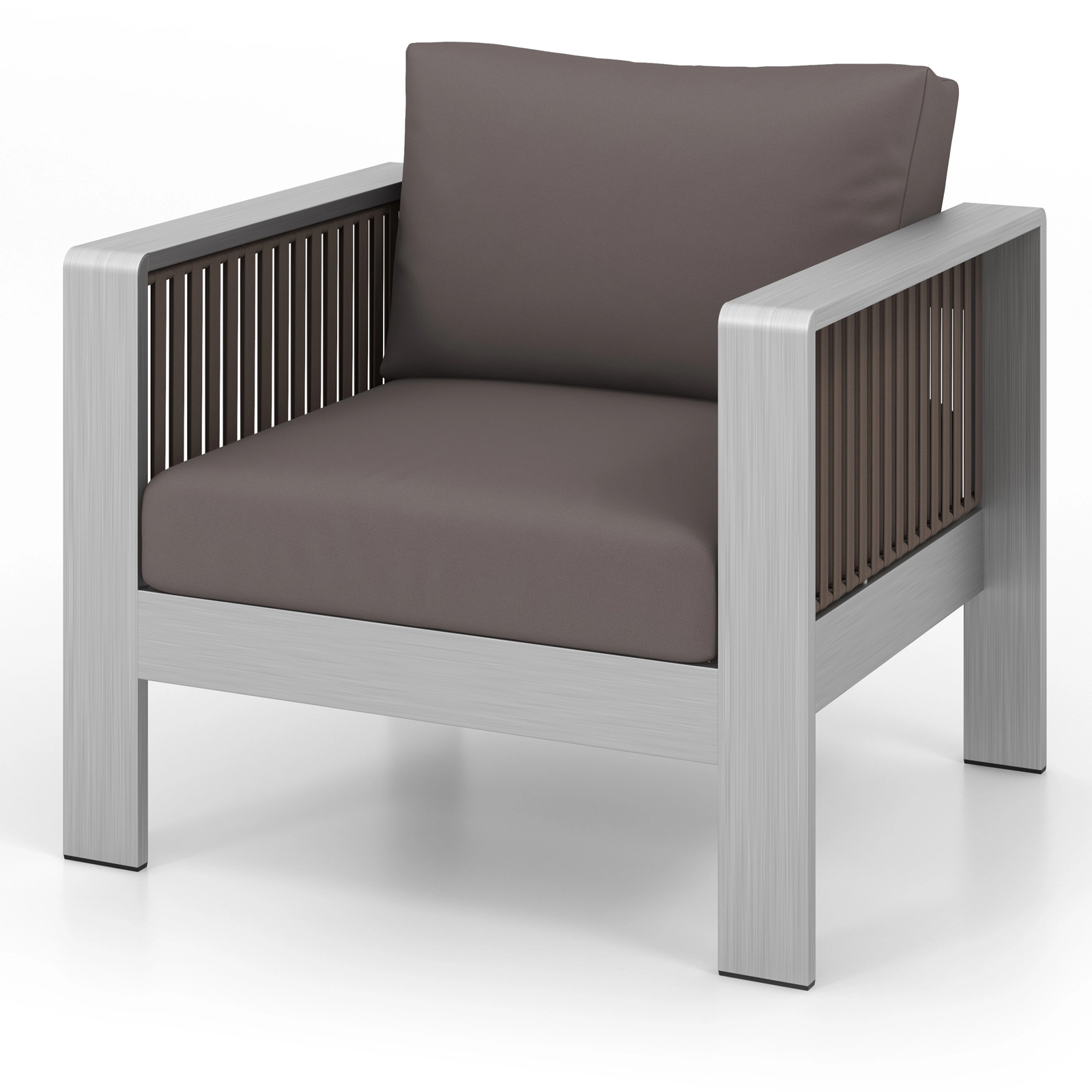 SUGIFT Rustproof Aluminum Patio Armchair with Thick Back and Seat Cushion 330-lb Capacity Gray