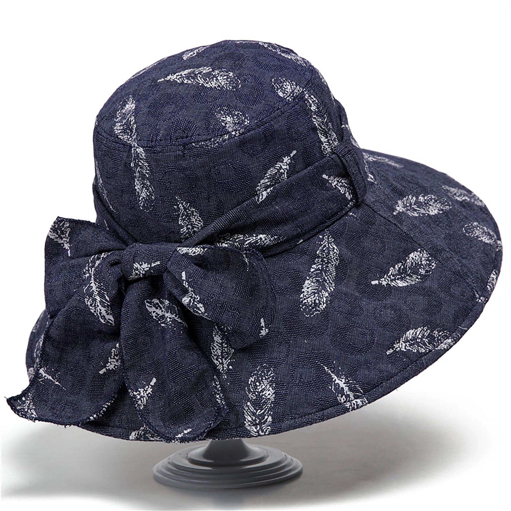 Anna-Kaci Womens Wide Brim Feather Print Sun Hat Summer Outdoor Travel