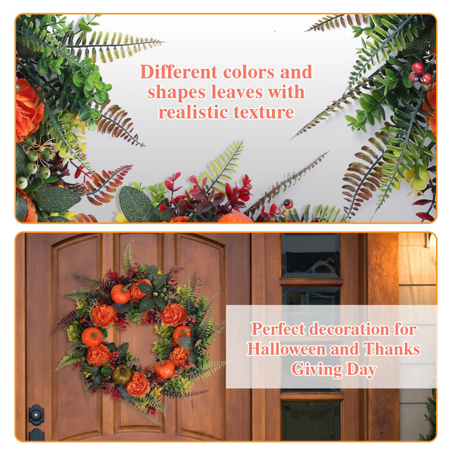 GBruno 17.71 In Autumn Wreath With Pumpkin And Leaves
