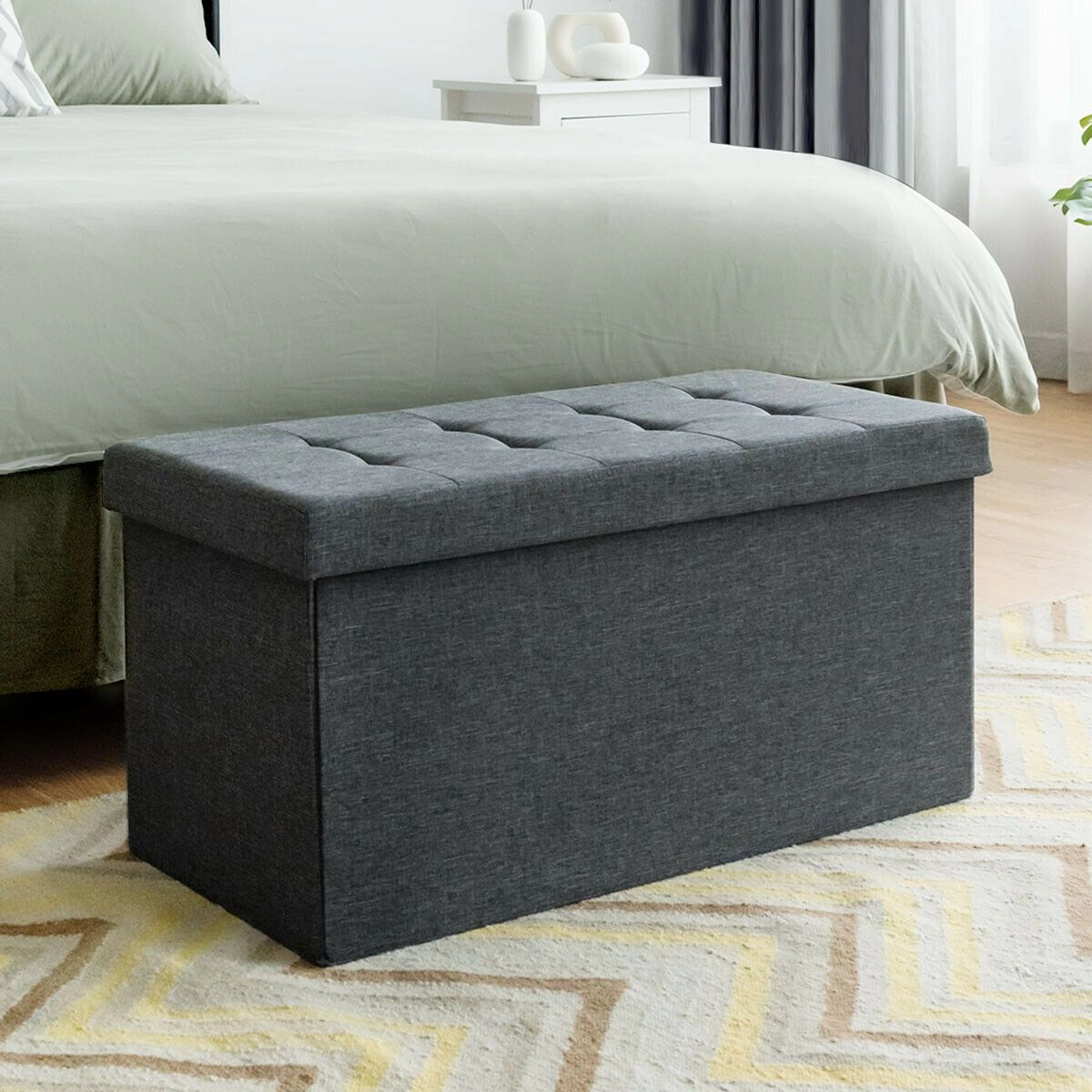 SlickBlue Storage Ottoman Bench with Foldable Design and Removable Bin