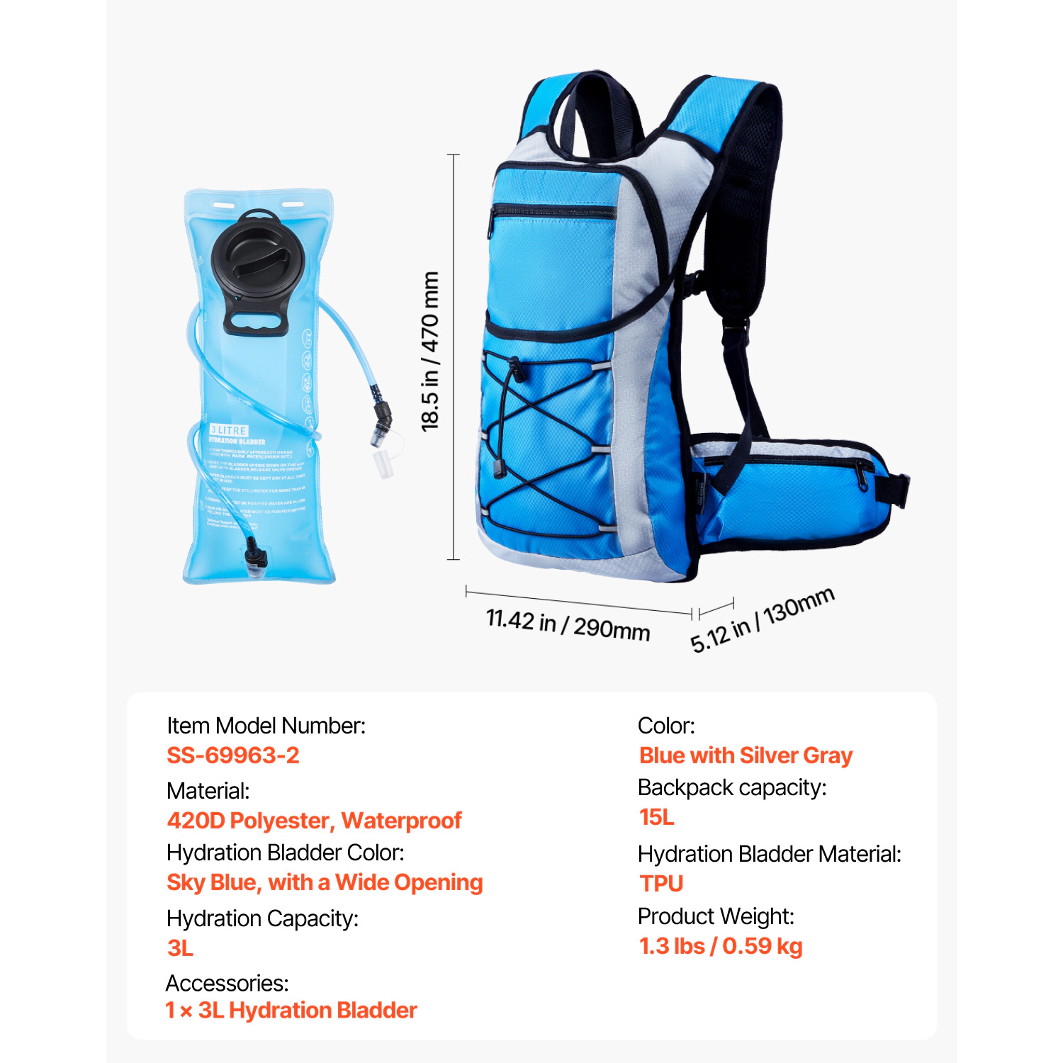 HONGGE Hydration Backpack Insulated Hydration Pack Backpack with TPU Water Bladder Hiking Water Backpack with Storage