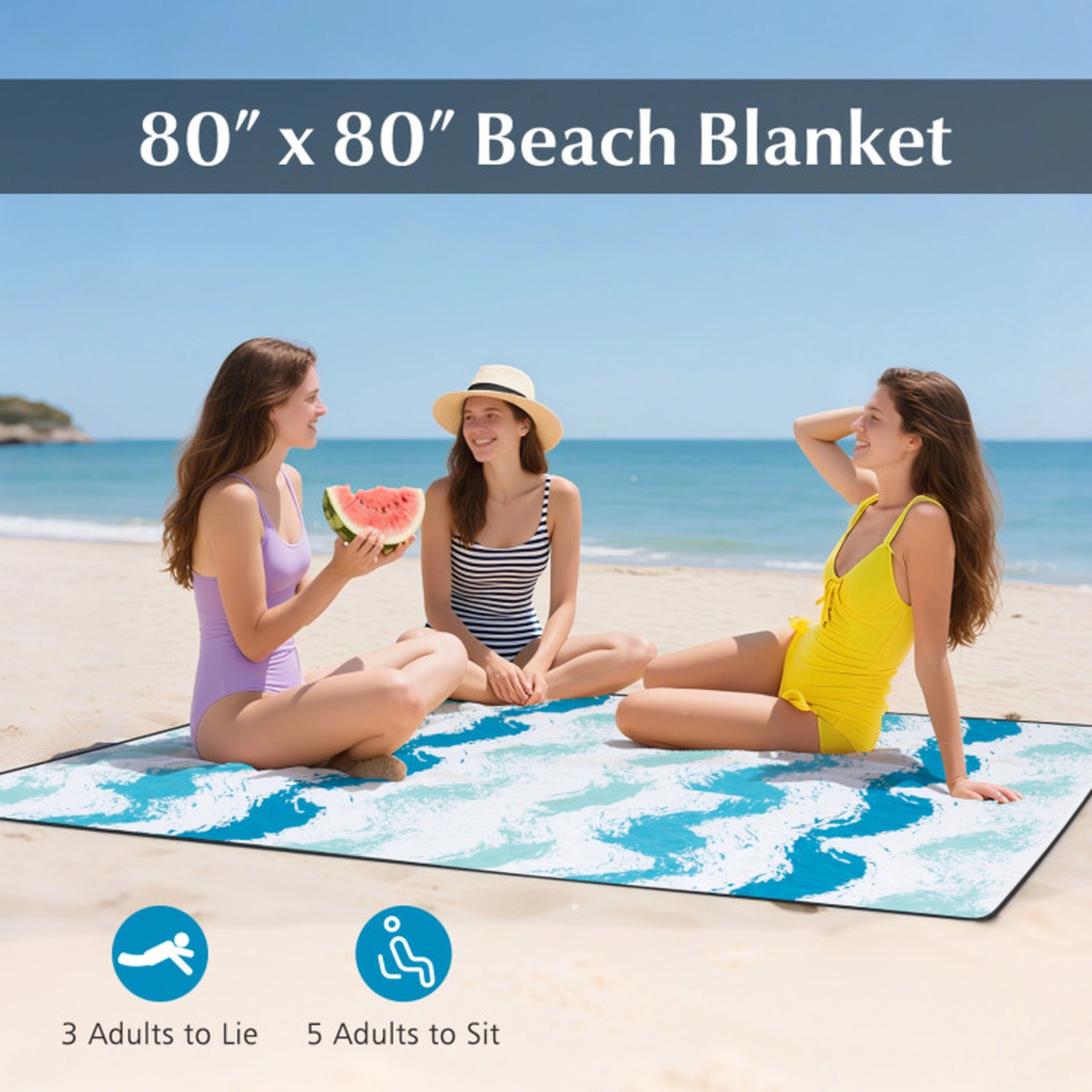 SUGIFT Blue 2 Folding Chairs and 80-in Picnic Blanket 4-Piece Beach Umbrella Set