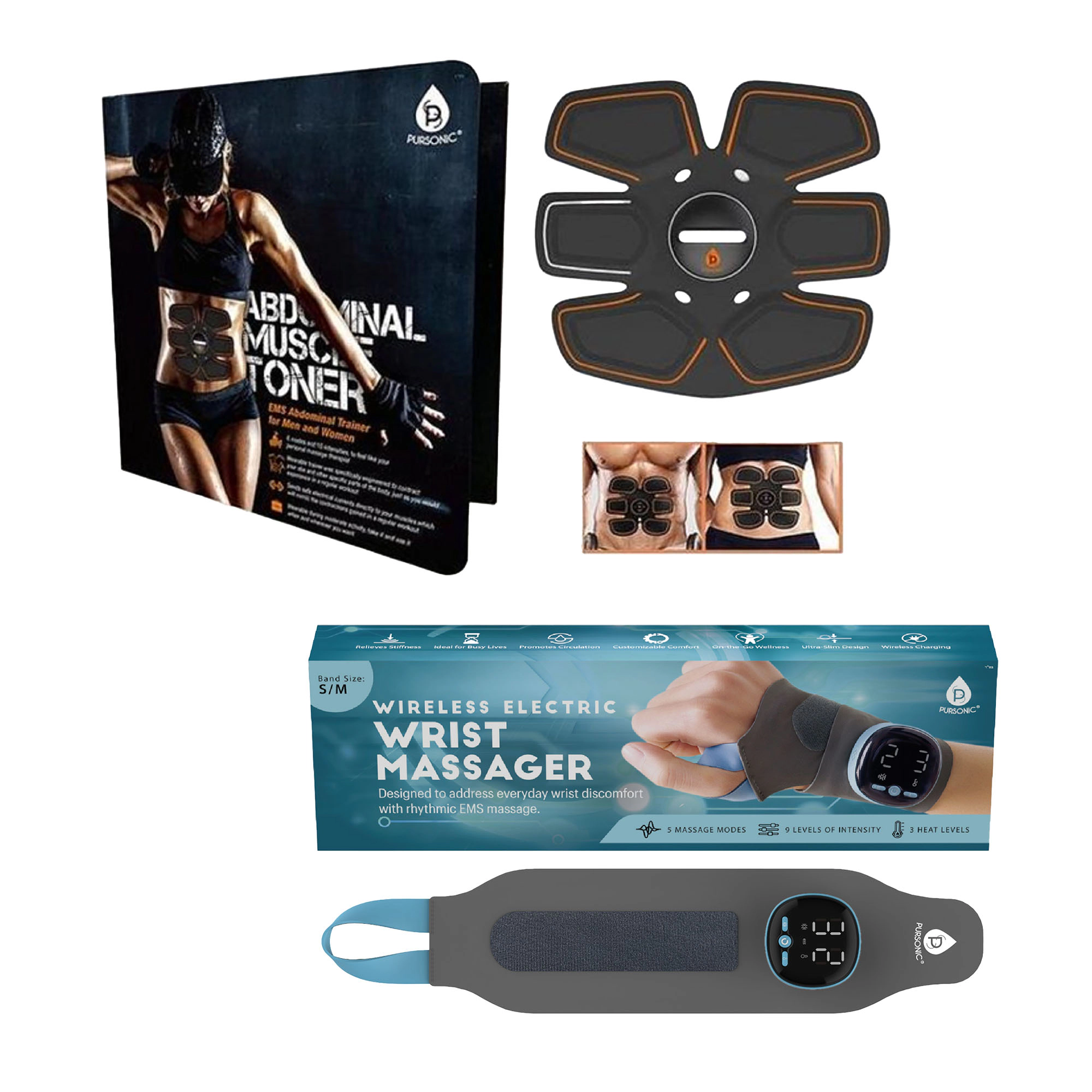Pursonic Unisex EMS Muscle Stimulator Wrist Massager & Abdominal