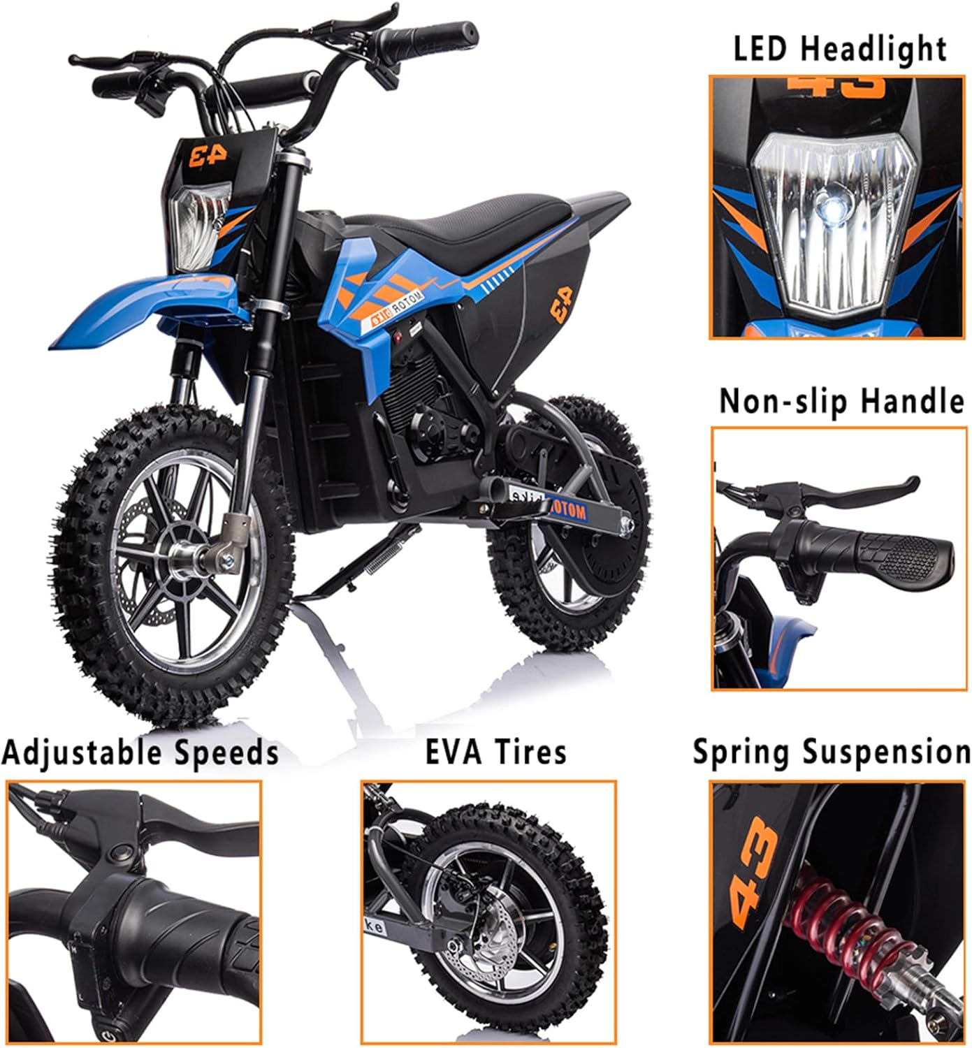 36V Teens Electric Dirt Bike, 15.5MPH Off-Road Motorcycle w/500W Brushed Motor, Disc Brake, LED Light, Leather Seat