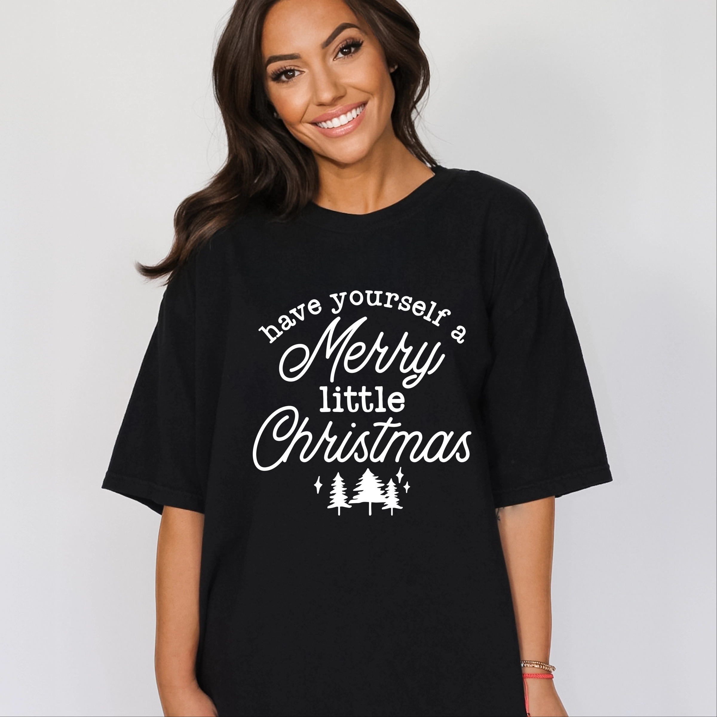 Simply Sage Market - Women's Garment Dyed Graphic T-Shirt Merry Little Christmas Trees