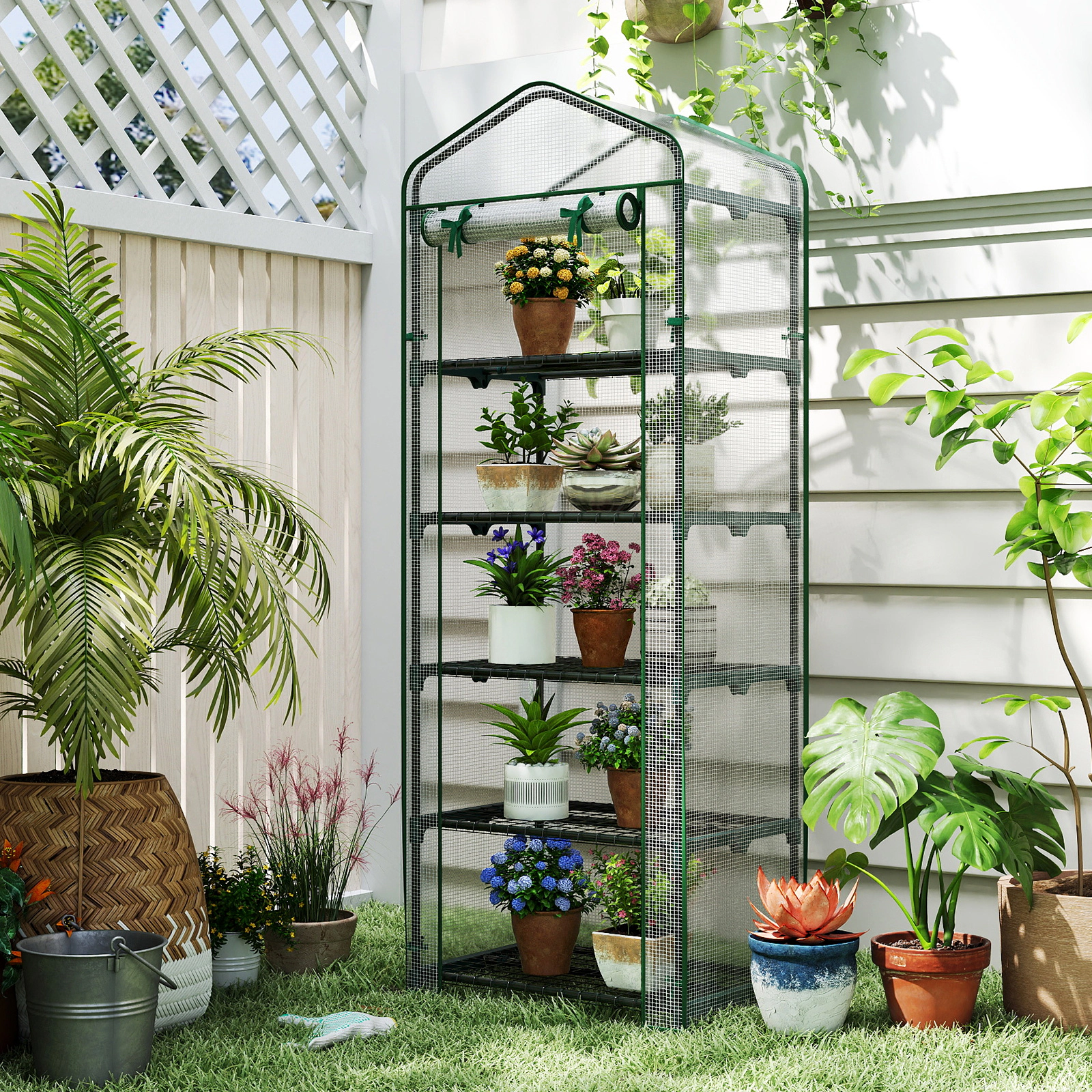 SUGIFT White 5 Tier Portable Mini Greenhouse with PE Cover and Roll-Up Door 27-in W 19-in D 75-in H