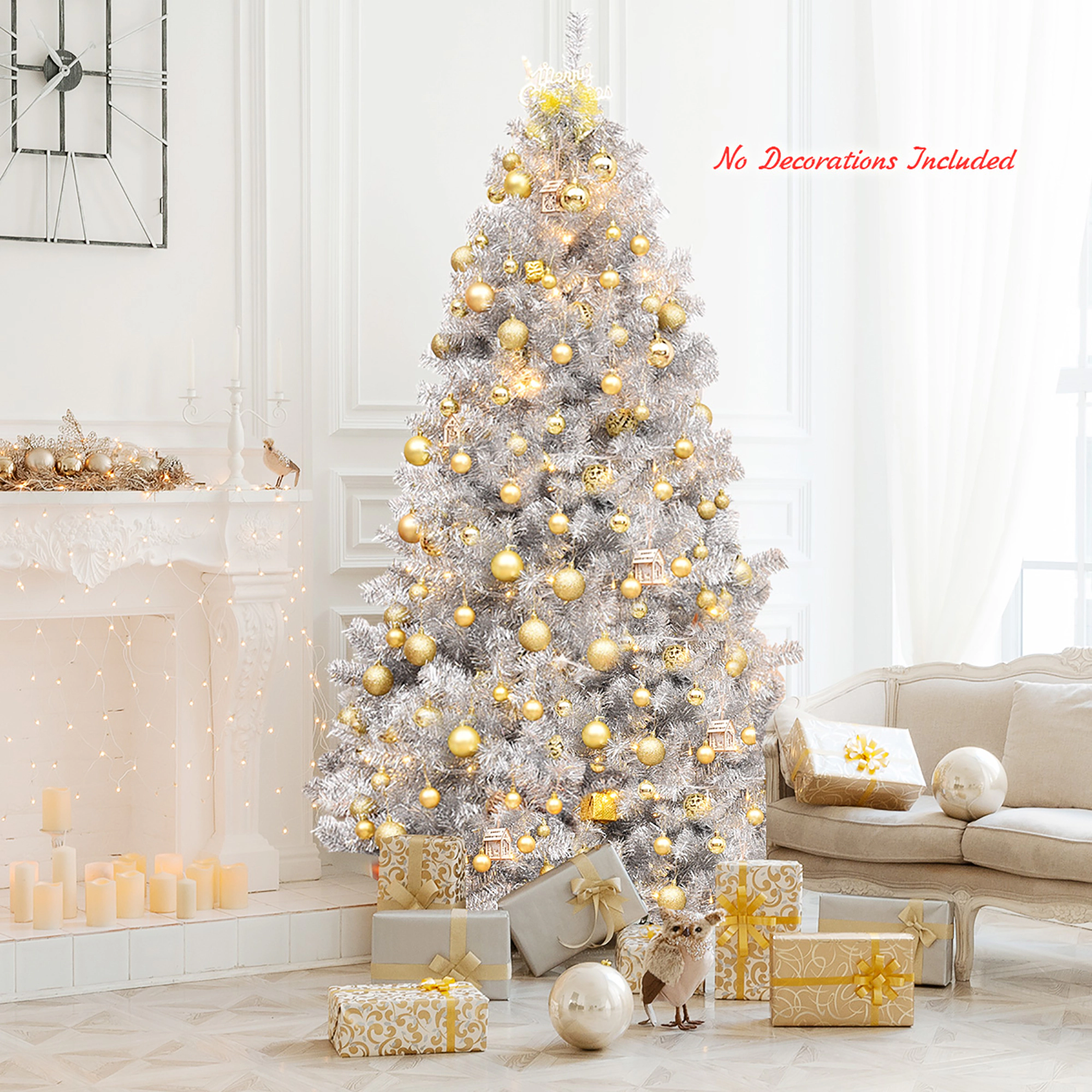 Costway 7.5ft Artificial Tinsel Christmas Tree w/1258 Tips Foldable Stand Champagne
