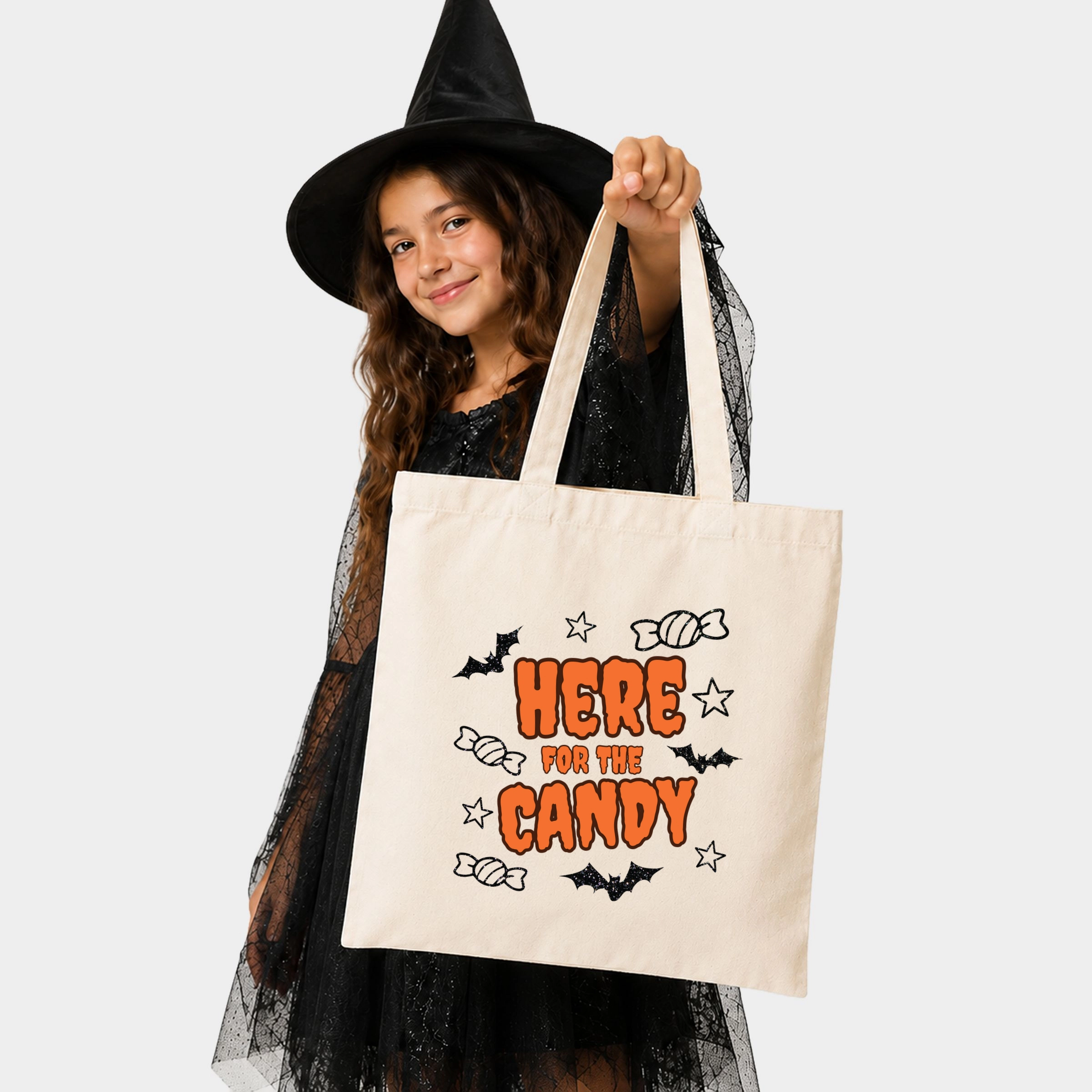 Simply Sage Market - Canvas Tote - Here For The Candy Black Glitter