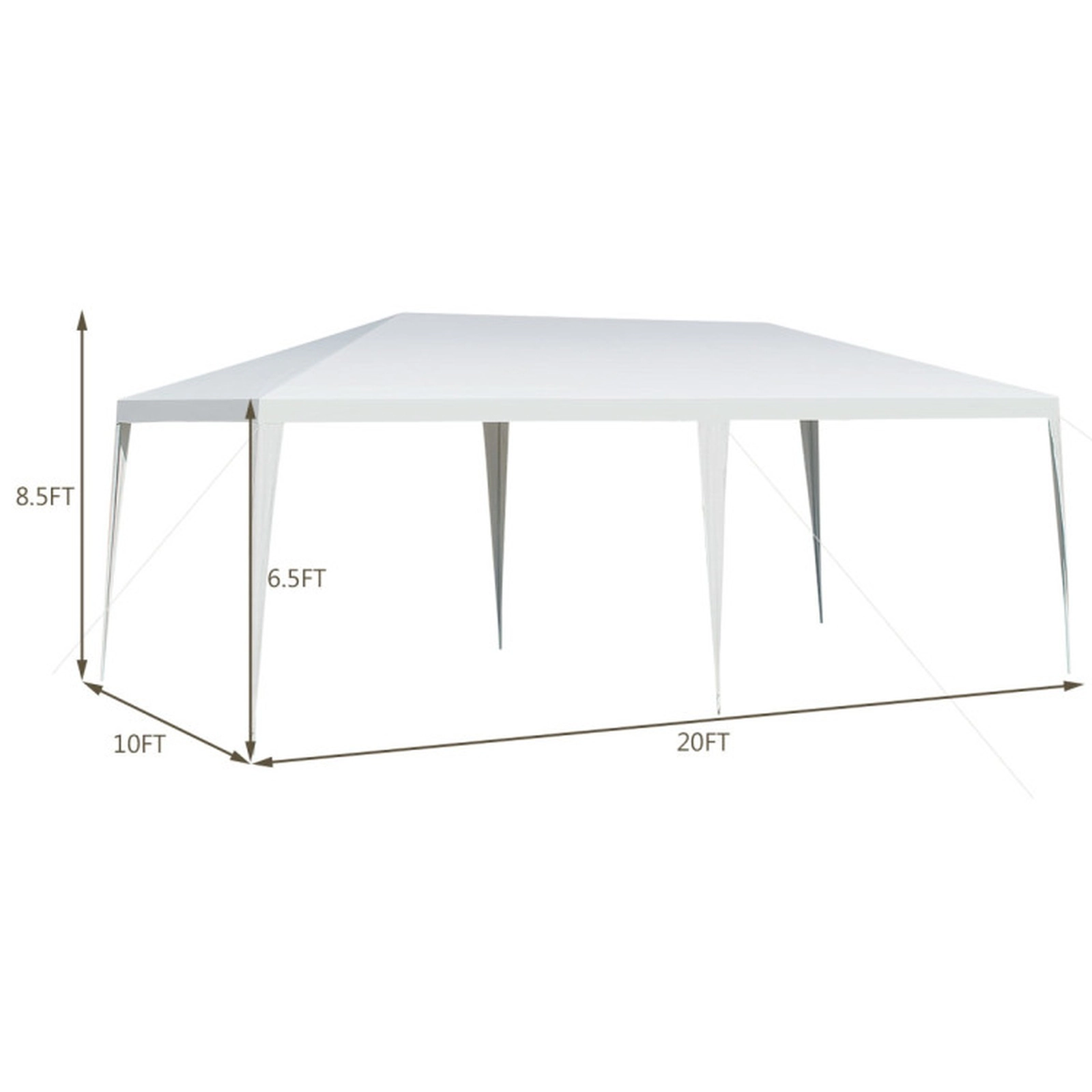 SUGIFT Waterproof PE Canopy Gazebo Tent with Powder Coated Steel Frame 10 x 20-ft Outdoor Shade White Cover