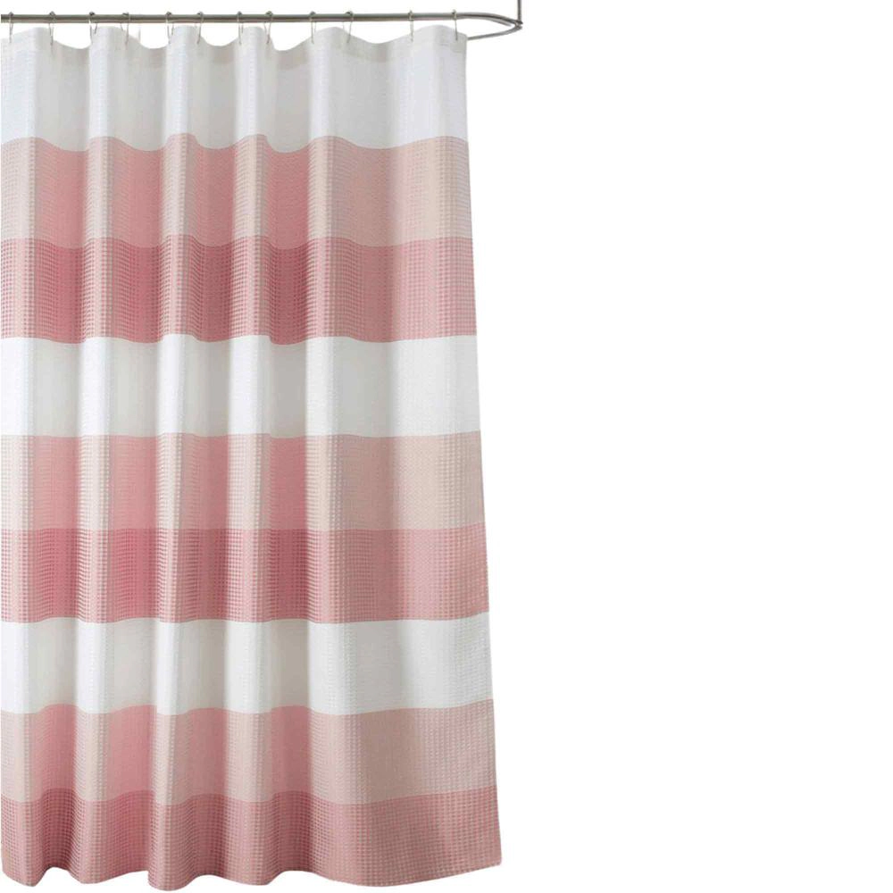 Olivia Gray Glamor Striped Waffle Jacquard Shower Curtain 100% Polyester 70 x 72 Red