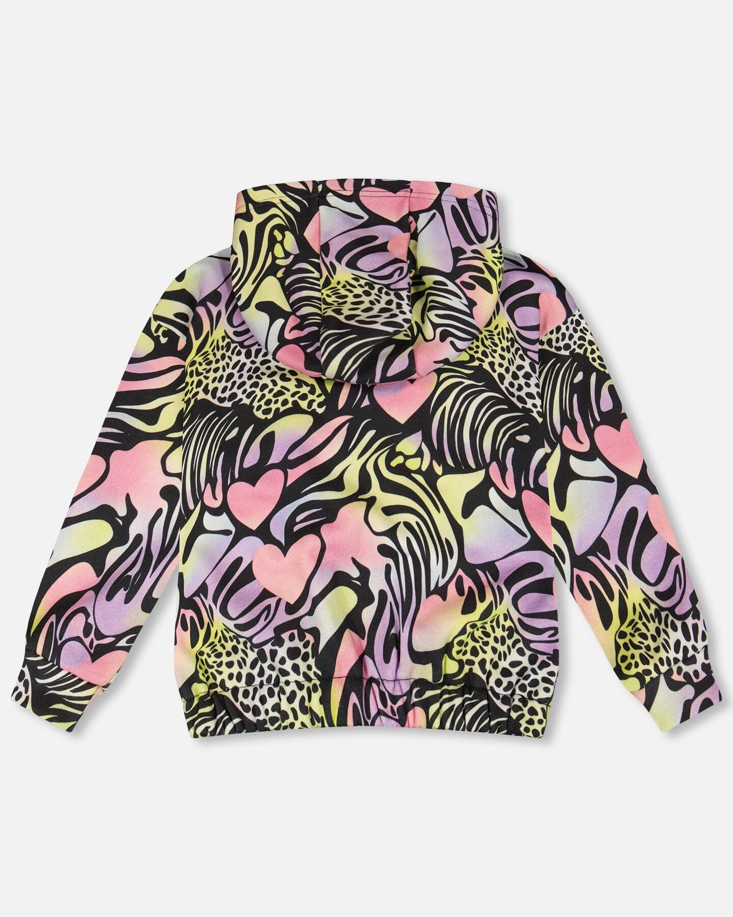 Deux par Girls Zip Front French Terry Animal and Heart Print Hoodie