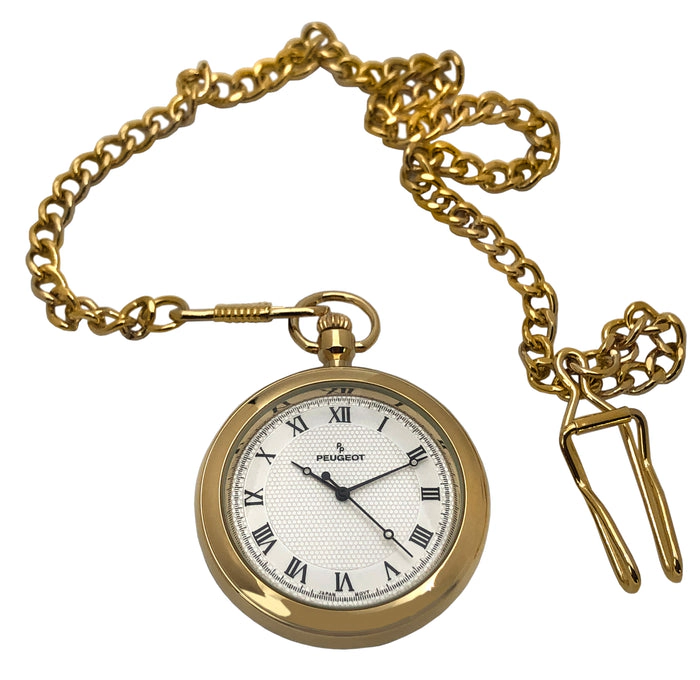 Peugeot Men's 14K Gold Plated Vintage Pocket Watch with Chain