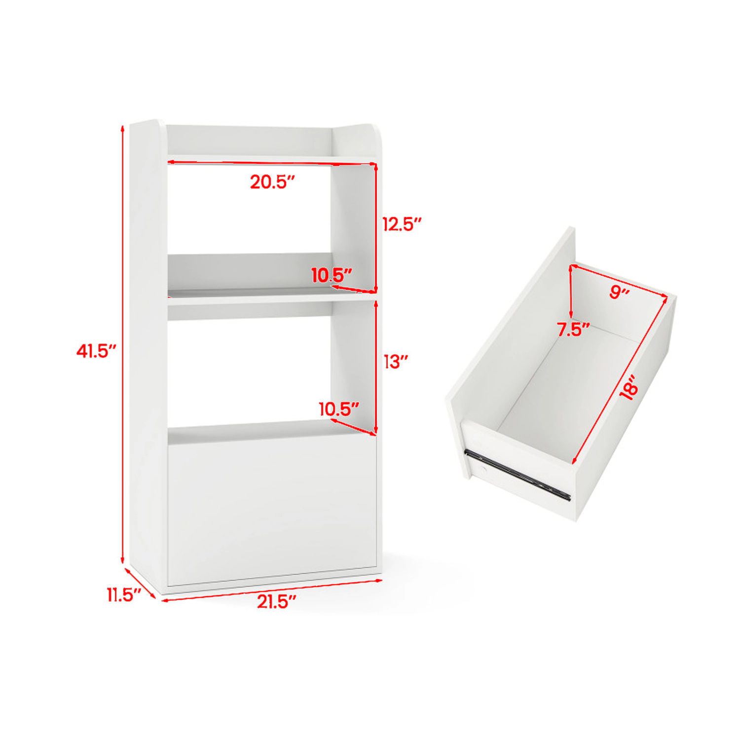 Hivvago Three-Level Freestanding Bookshelf with Display Shelves