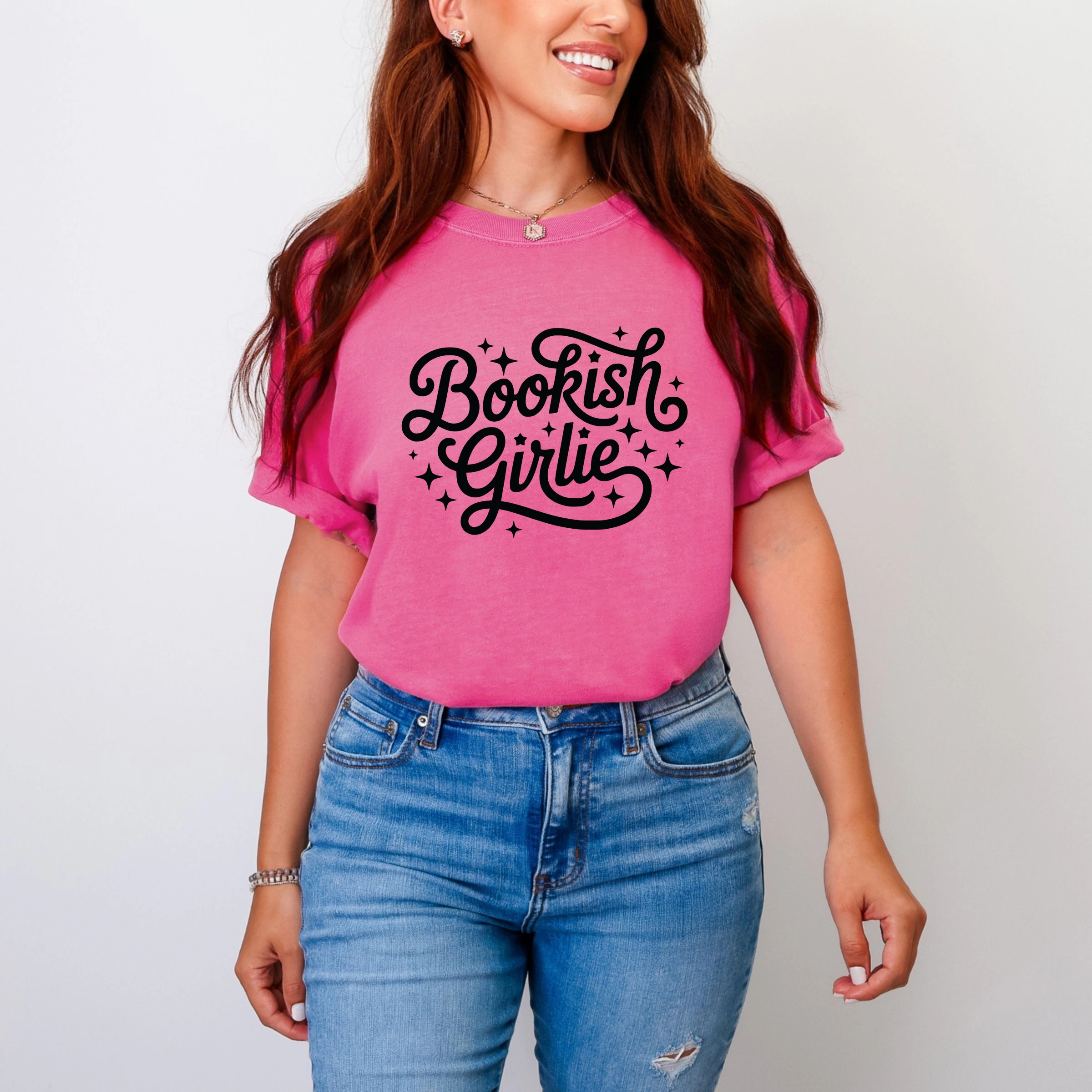 Simply Sage Market - Bookish Girlie Cursive Stars Women's Garment Dyed Graphic T-Shirt