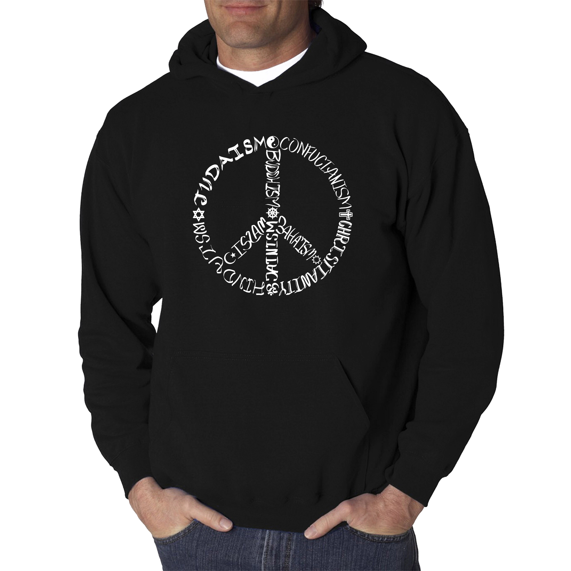 LA Pop Art Different Faiths peace sign - Men's Word Hooded Sweatshirt