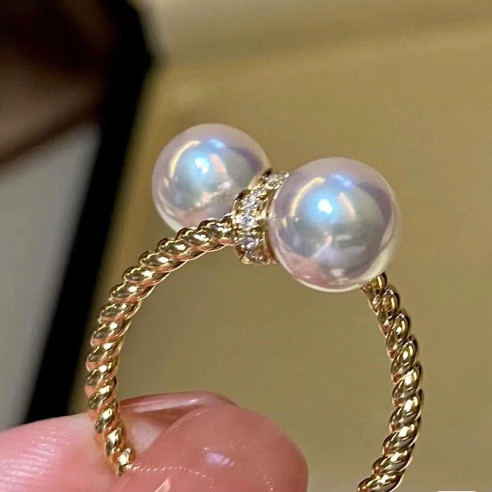 Wardrobe Whimsy Two Pearl Open Twist Band Ring with Cubic Zirconia for Women