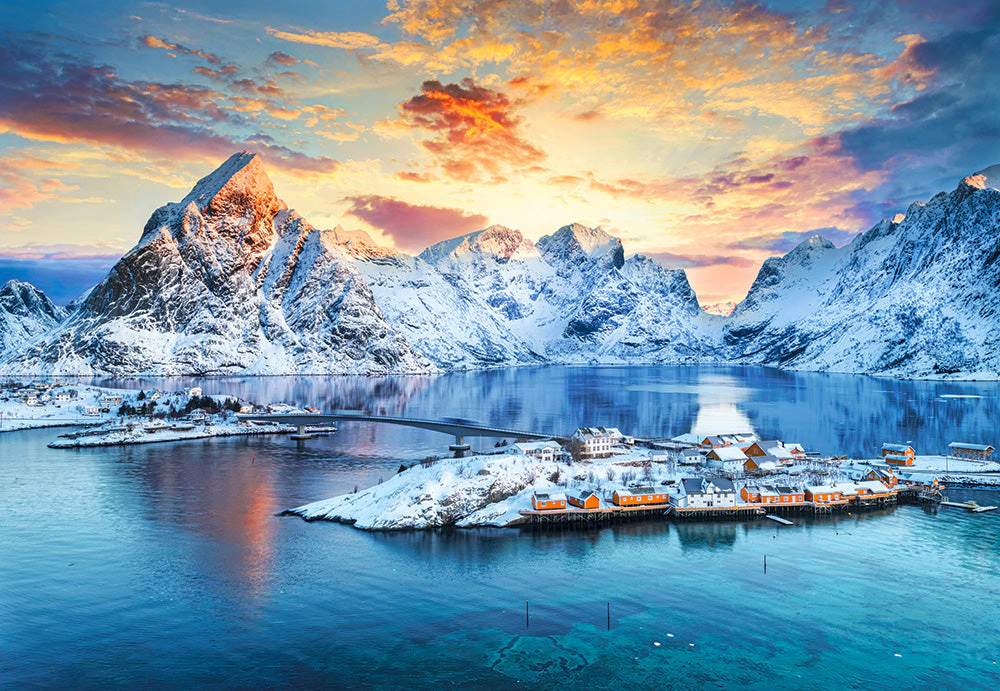 CASTORLAND 1000 Piece Jigsaw Puzzles, Sunrise on Sakrisøy, Lofoten, Norway, Majestic Arctic sunset, C-105366-2