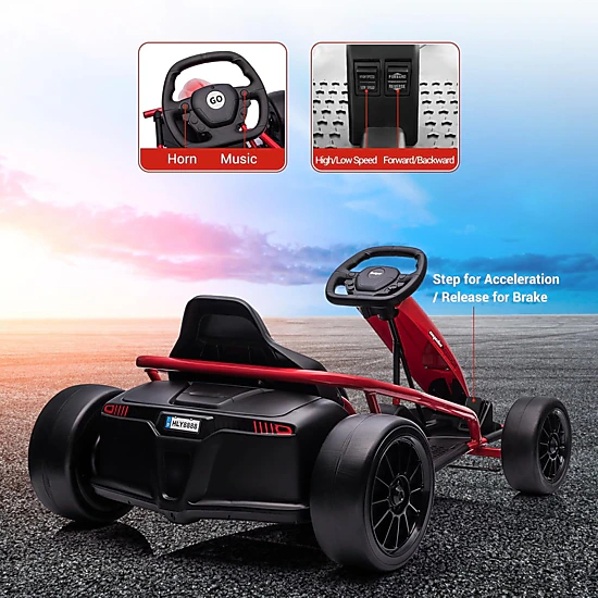 Enjyam 24V Electric Go Kart for Kids 8-12, Drift Kart Car w/Dual 300W Motors, 8MPH, Music, Slow Start, Seatbelt