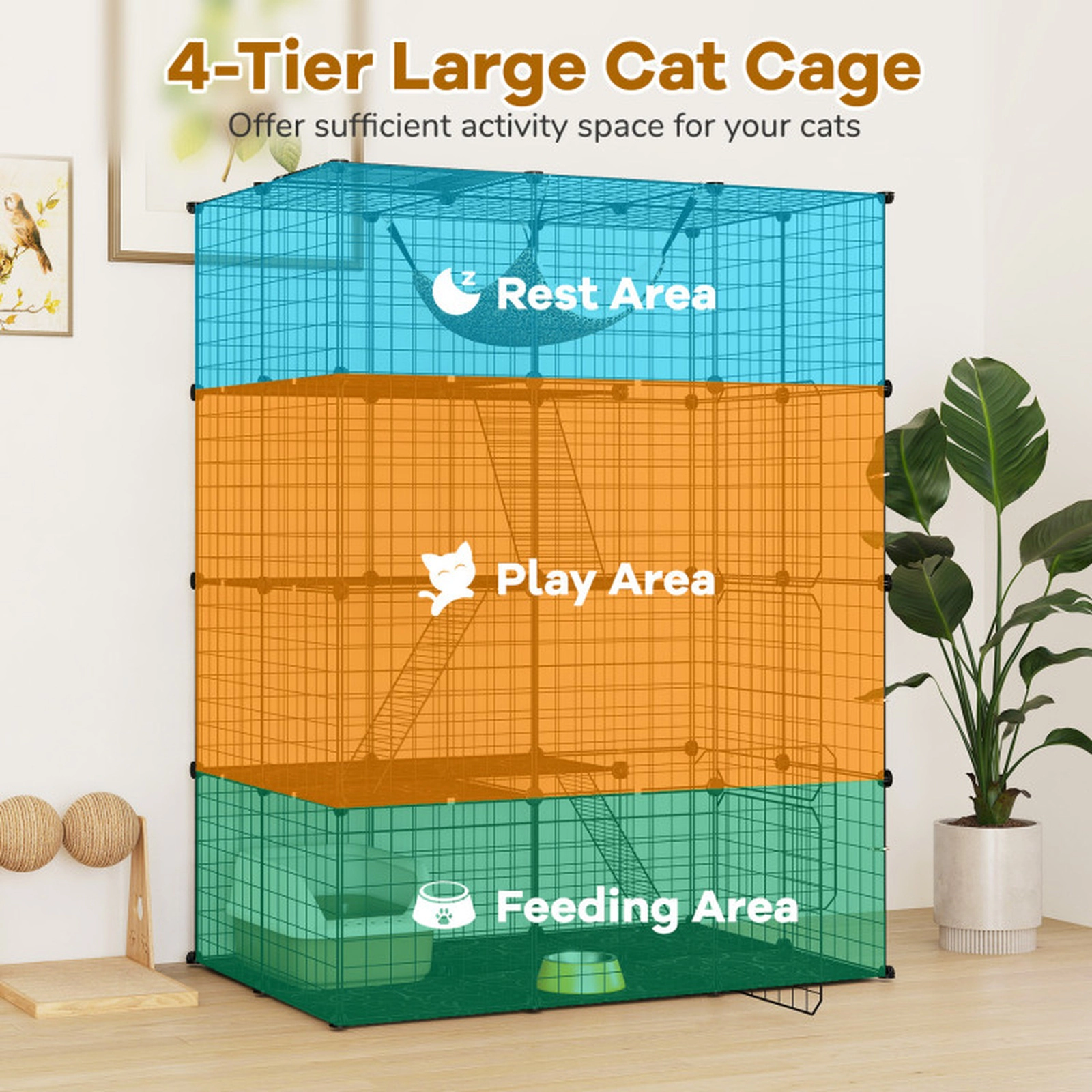 SUGIFT Black 4-Tier Cat Cage Pet Playpen with Skylight and Hammock 43-in W 29-in D 56-in H 11-lb Per Panel