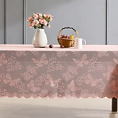HLC.ME Butterfly Floral Scalloped Lace Fabric Wrinkle Resistant Tablecloth