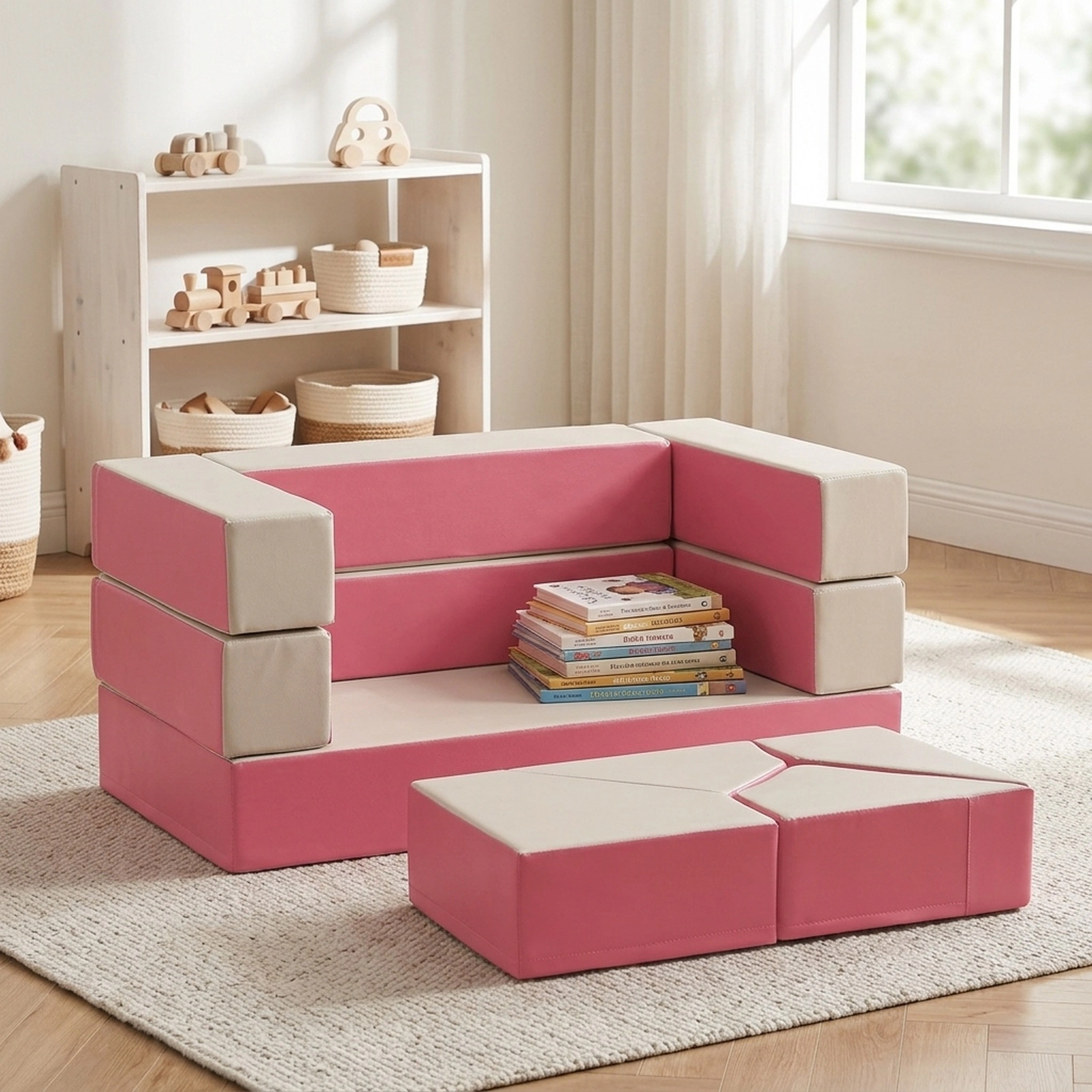 SUGIFT Pink Foam Climbing Blocks for Toddlers, 8-Piece Indoor Soft Play Set