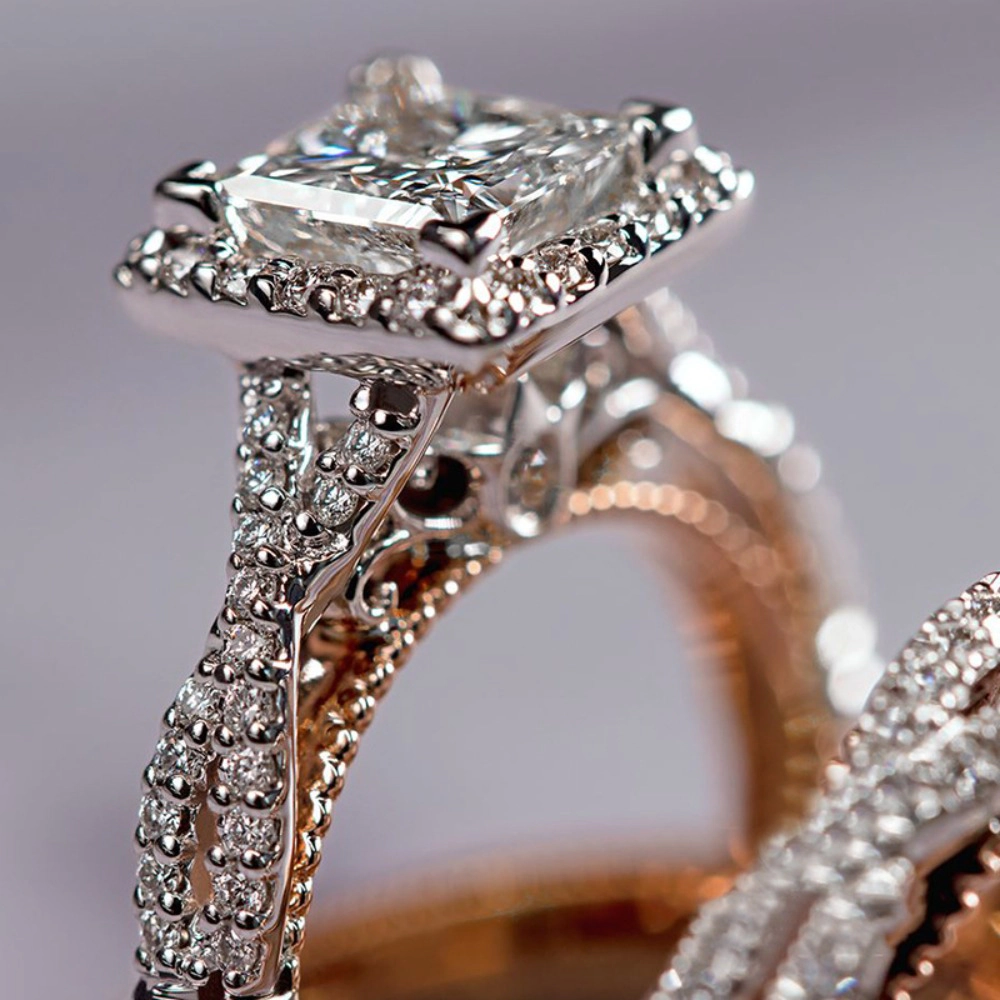 Wardrobe Whimsy Bridal Ring Set Princess Cut Halo CZ Twist Band