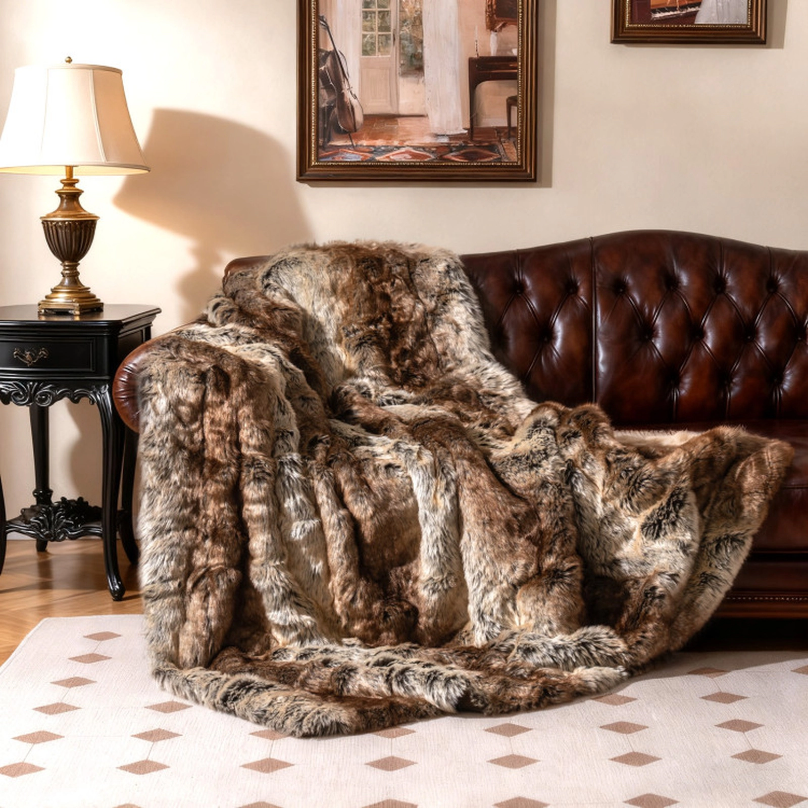 SUGIFT Twin Size 760GSM Faux Raccoon Fur Micro-Mink Fleece Plush Throw Blanket 60-in x 80-in 7.5-lb Net Weight Coffee