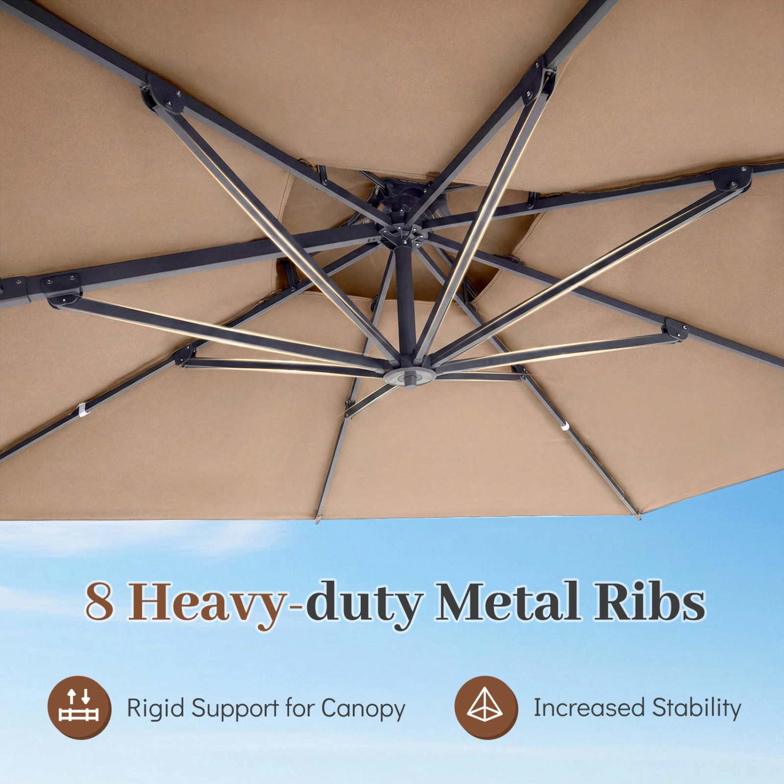 SUGIFT Brown Aluminum Pole and 220 LB Fillable Base 10 FT Square Cantilever Patio Umbrella