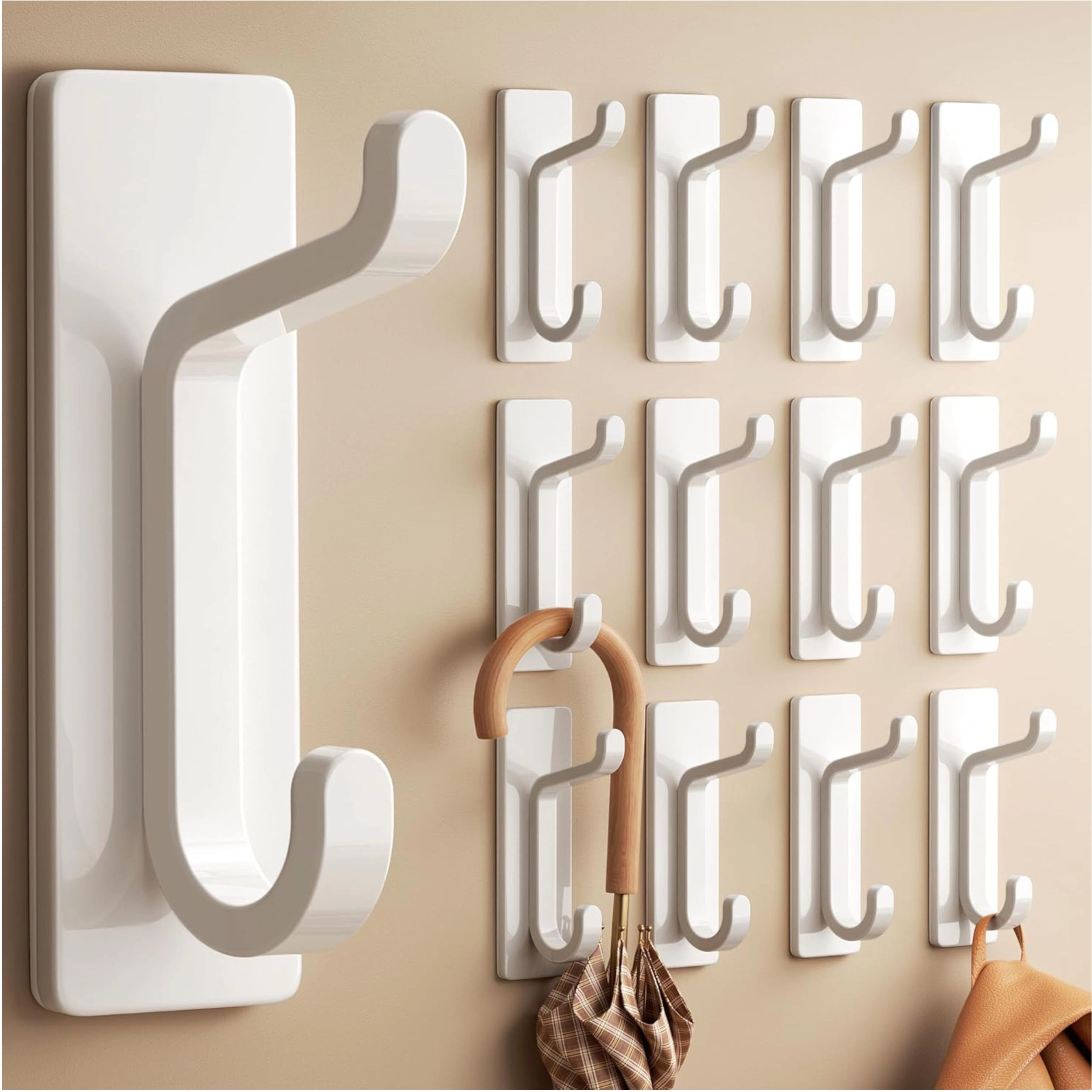 Stock Preferred Pack of 12 Heavy Duty Adhesive Wall Hooks for Coats Towels and Bags