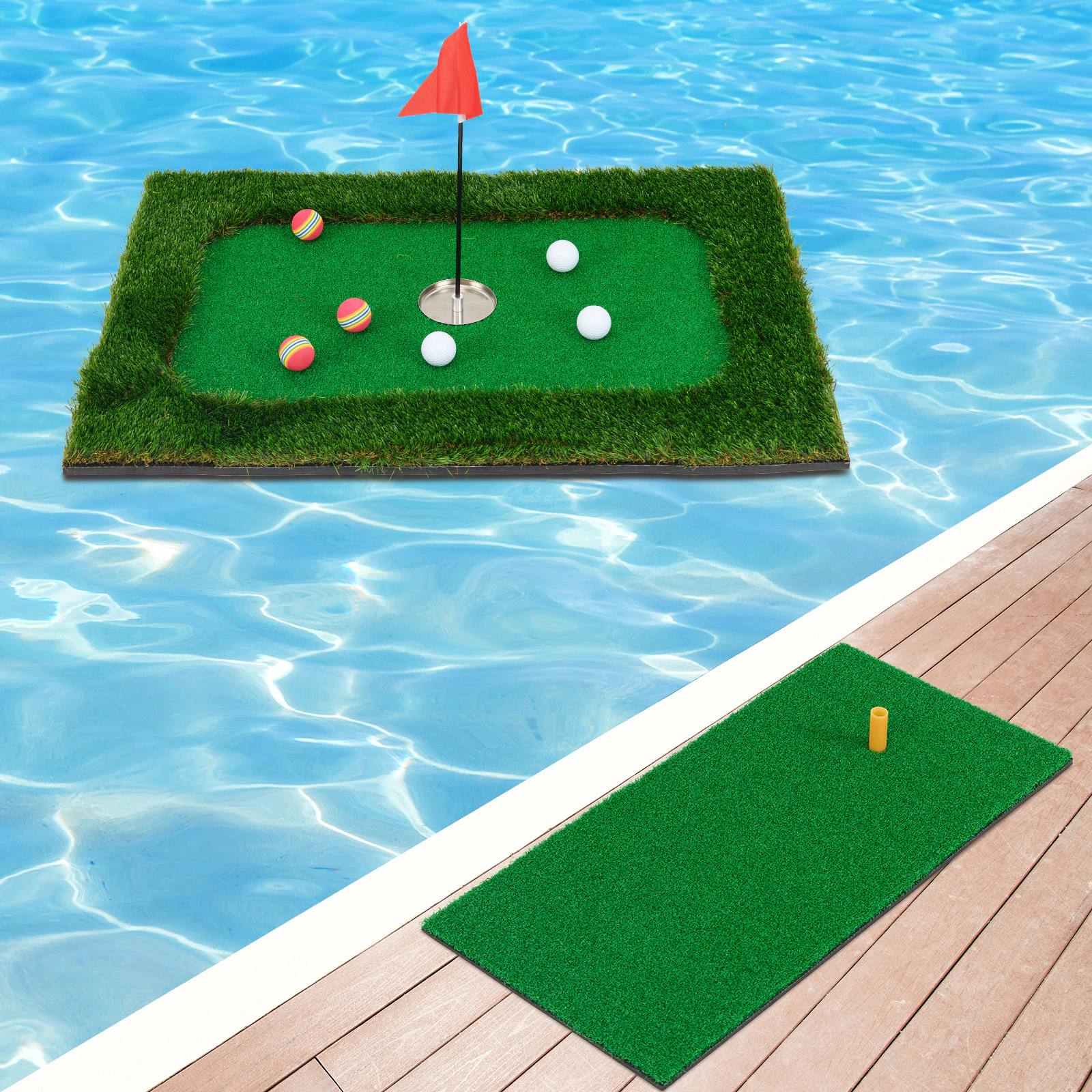 LJG Floating Golf Green for Pool with 6 Golf Balls and Golf Flag