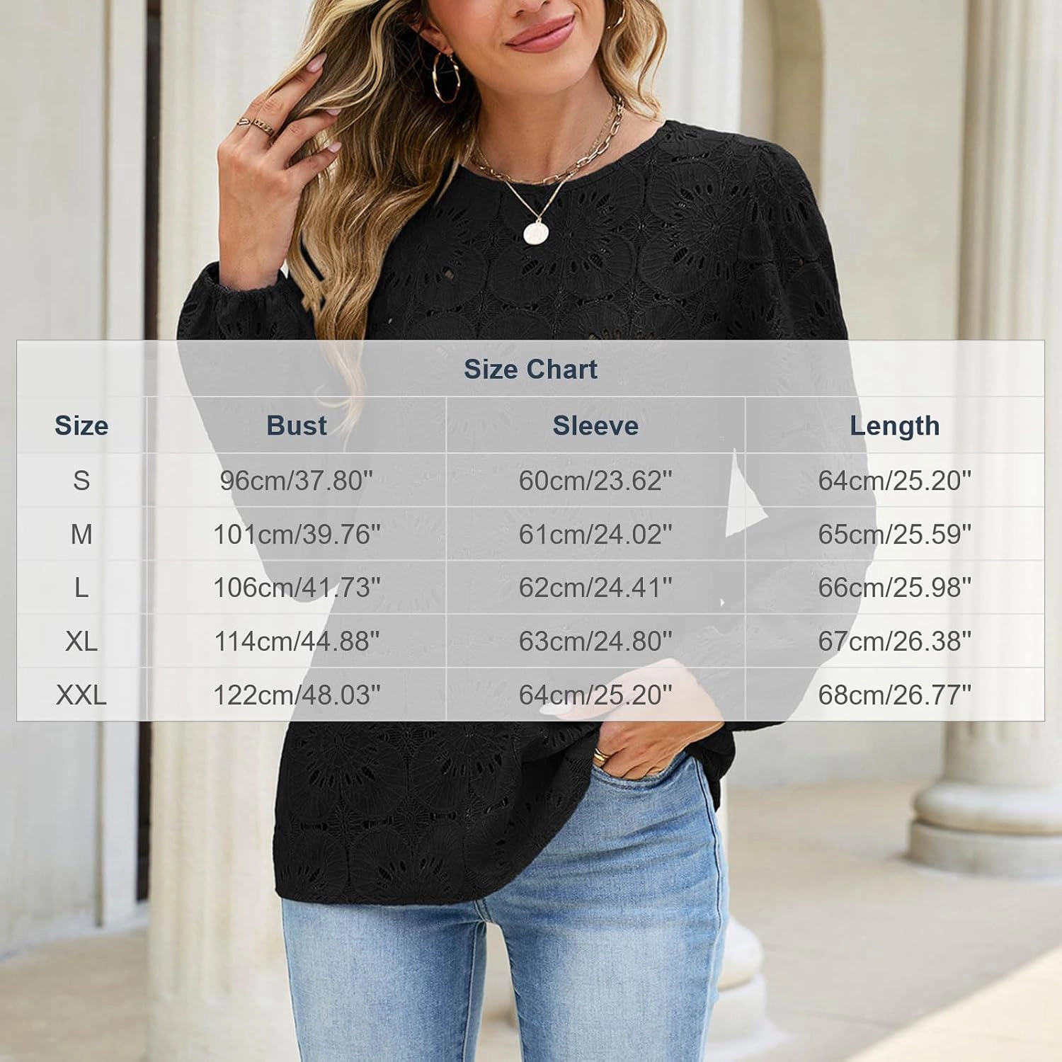 Enchanted Funland Womens Round Neck Floral Lace Puff Sleeve Elastic Cuff Casual Tops