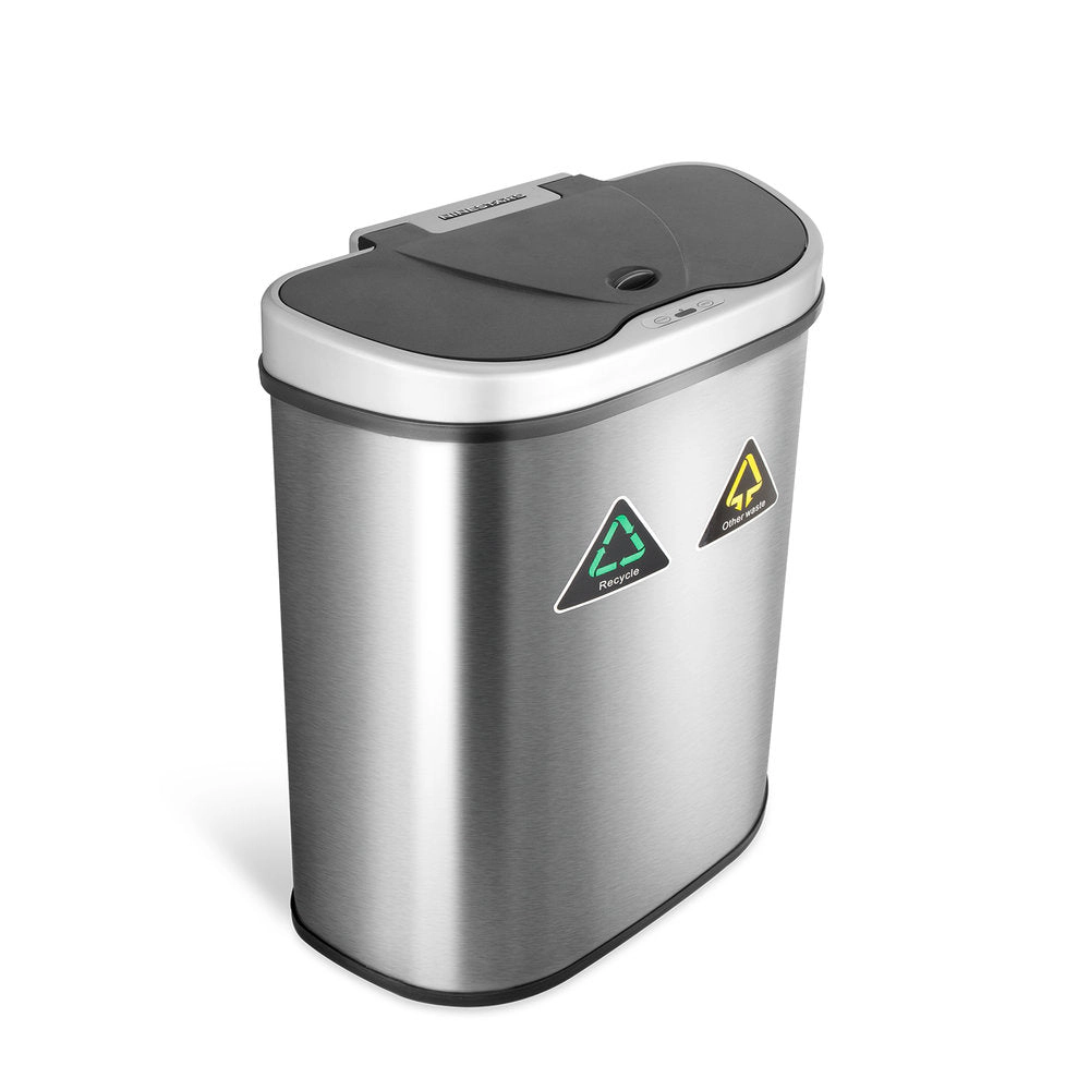 Ninestars Classic Dual-Compartment 18.5-Gallon Stainless Steel Motion Sensor Trash Can