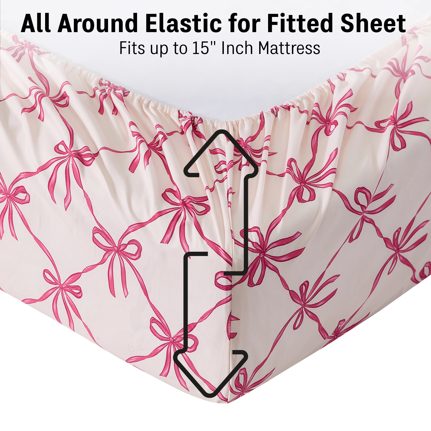 HLC.ME Bows Girls Bed Sheets Set Printed Patterned - Wrinkle Resistant & Ultra Soft - Fits Mattresses up to 15 in Deep