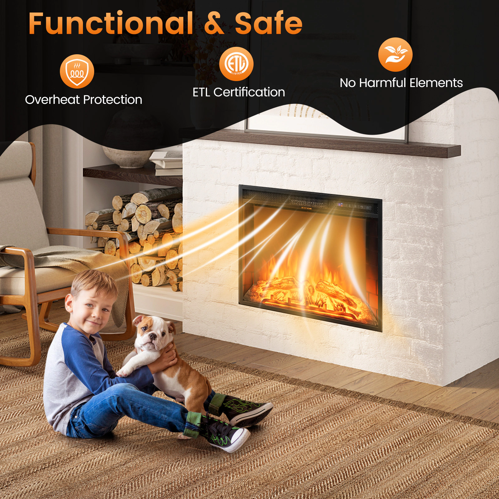 SlickBlue Electric Fireplace Insert with Adjustable Flames and Heat