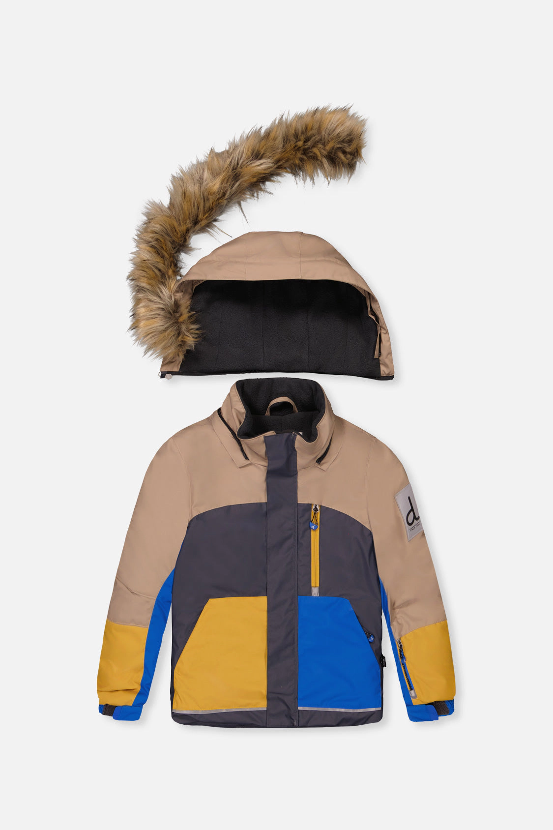 Deux par Boys Colorblock Two Piece Play Snowsuit with Hooded Jacket and Dinosaur Print Snow Pants