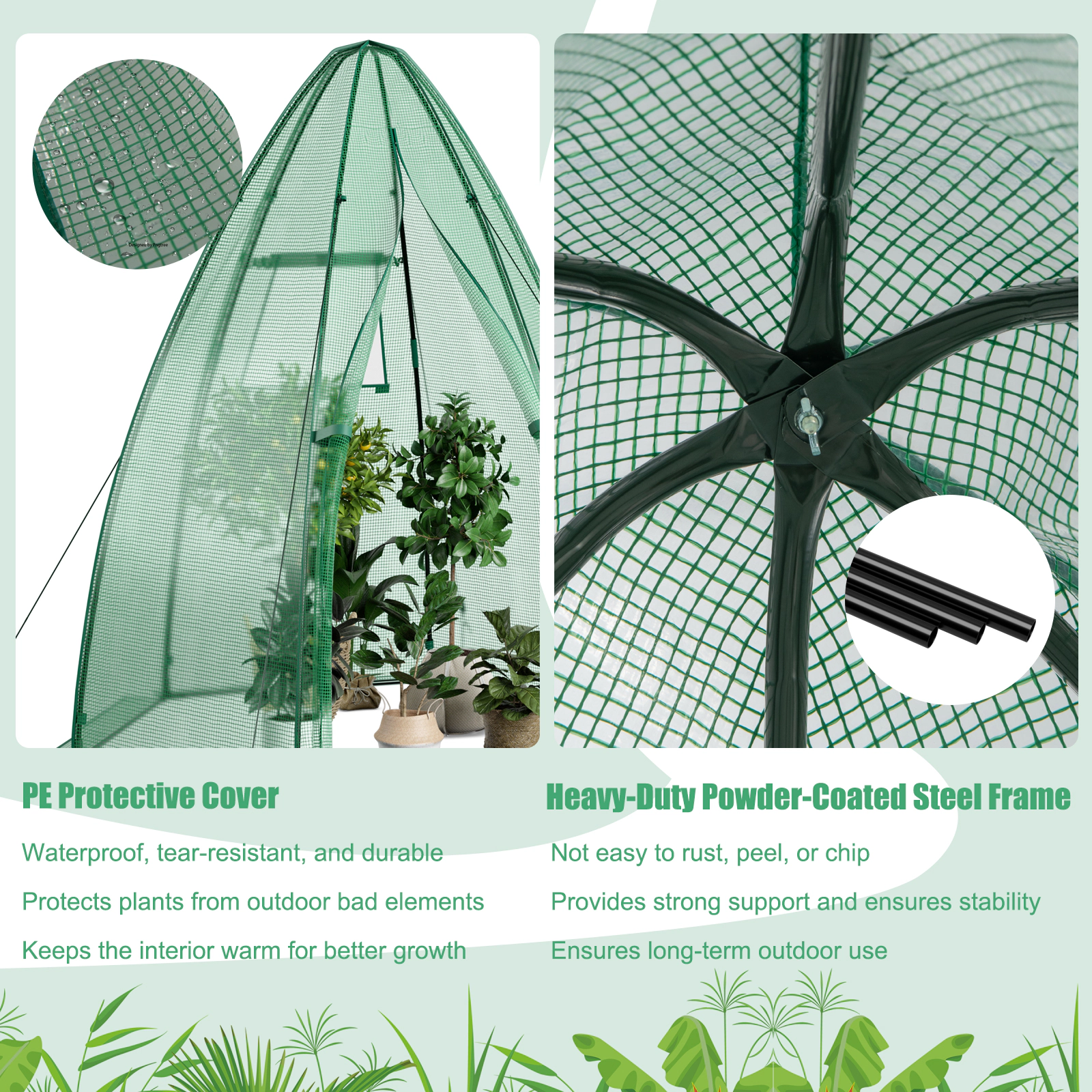 SUGIFT Portable Mini Greenhouse 63 x 72 with All-Weather PE Cover and 9 Stakes