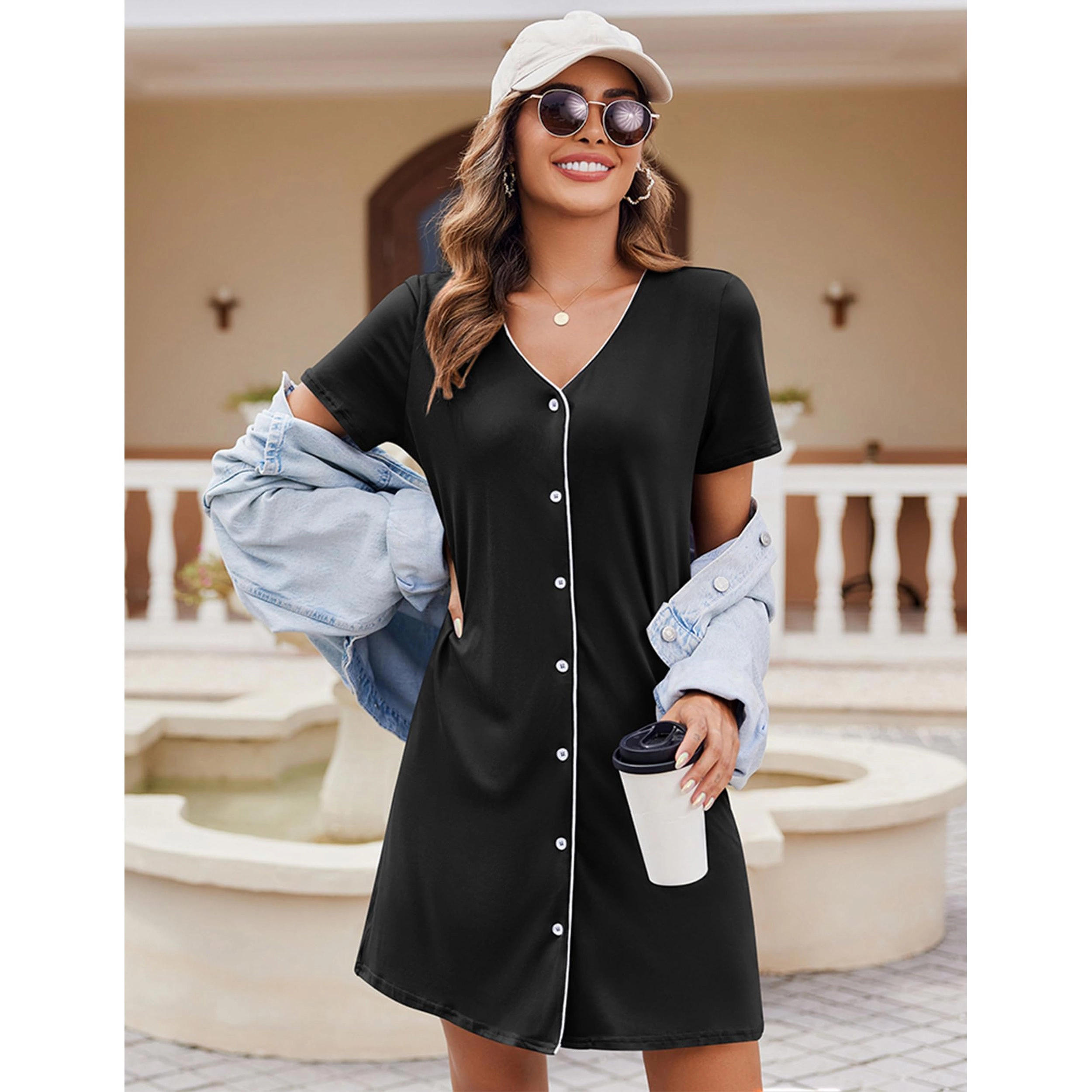 Ekouaer Women's Short Sleeve Button Down Sleepshirt Nightgown 2 Pack