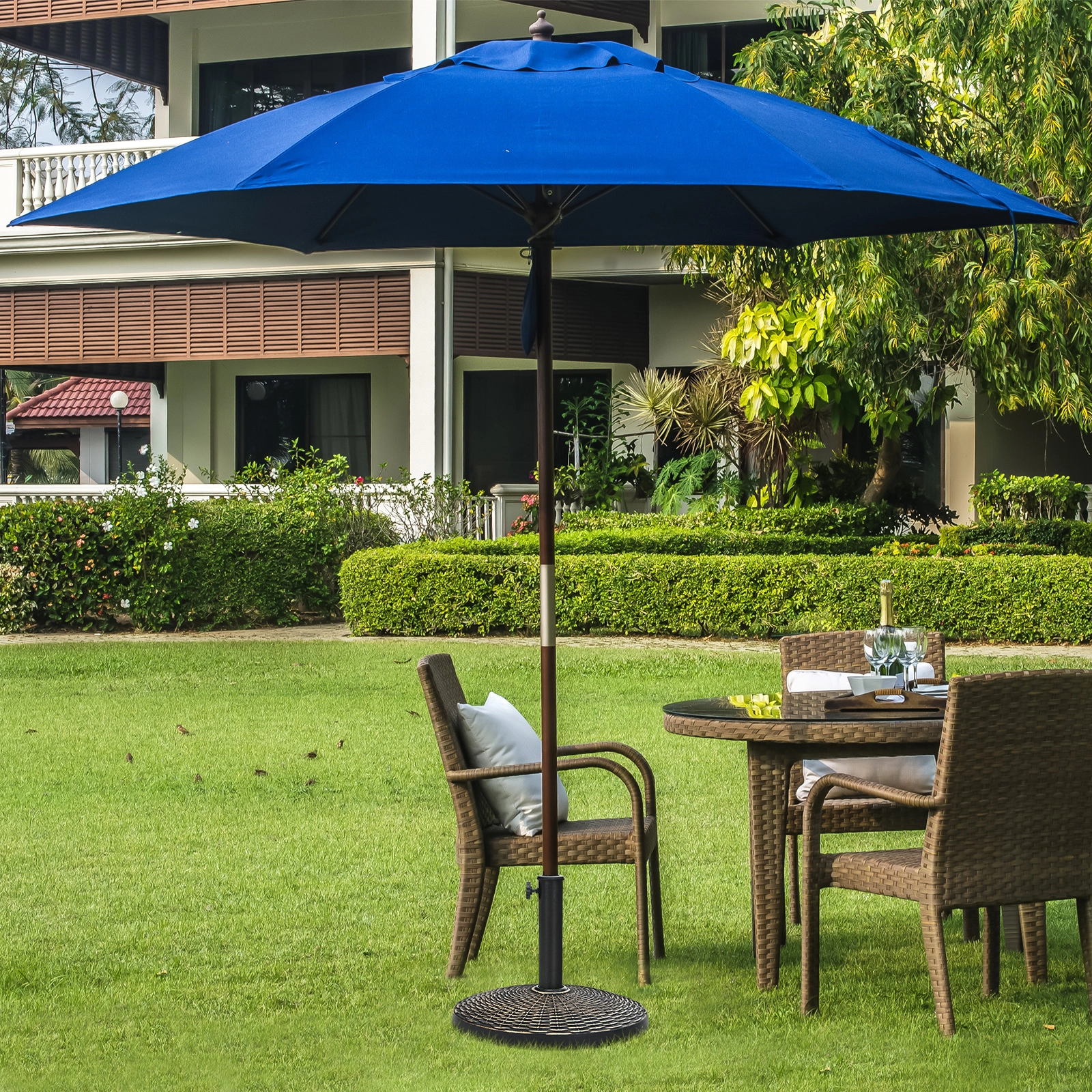 Slickblue Round Patio Umbrella Base 22 lb Resin Steel Support 1.5–1.9 Inch Pole Adapter