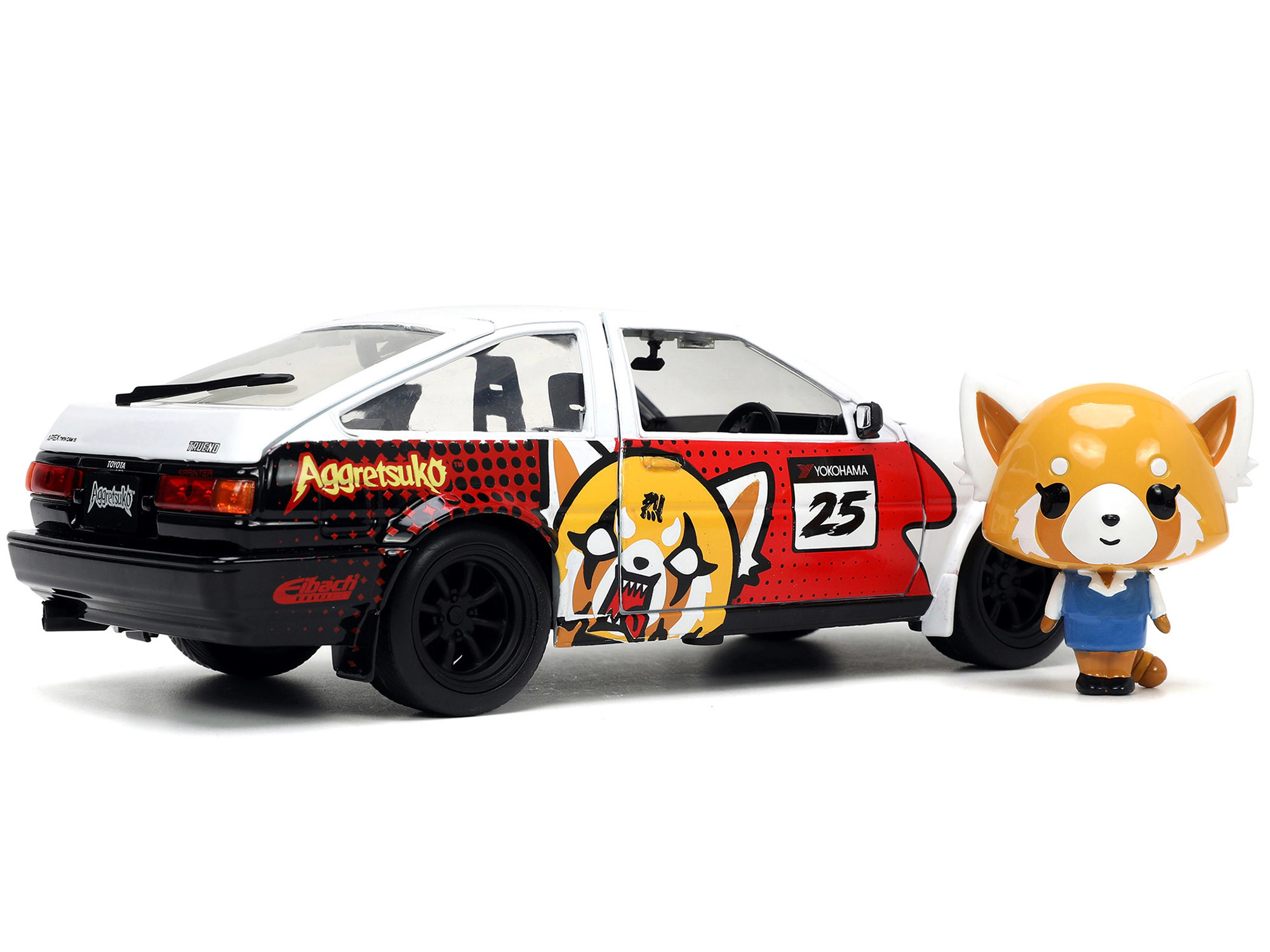Jada 1986 Toyota Trueno (AE86) RHD (Right Hand Drive) #25 White with Graphics and Aggretsuko Diecast Figure