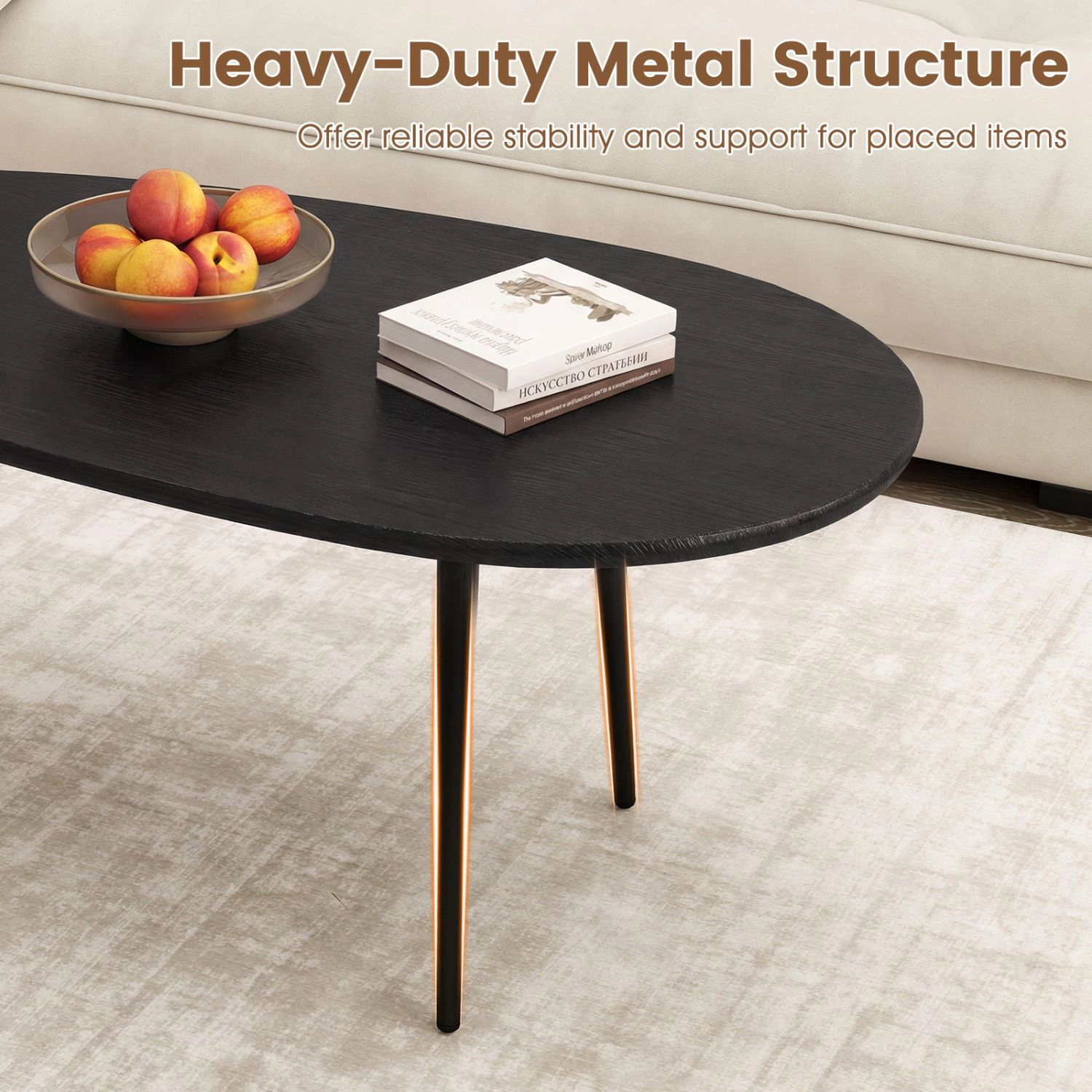 SlickBlue Modern Oval Center Table with Wood Top and Metal Base