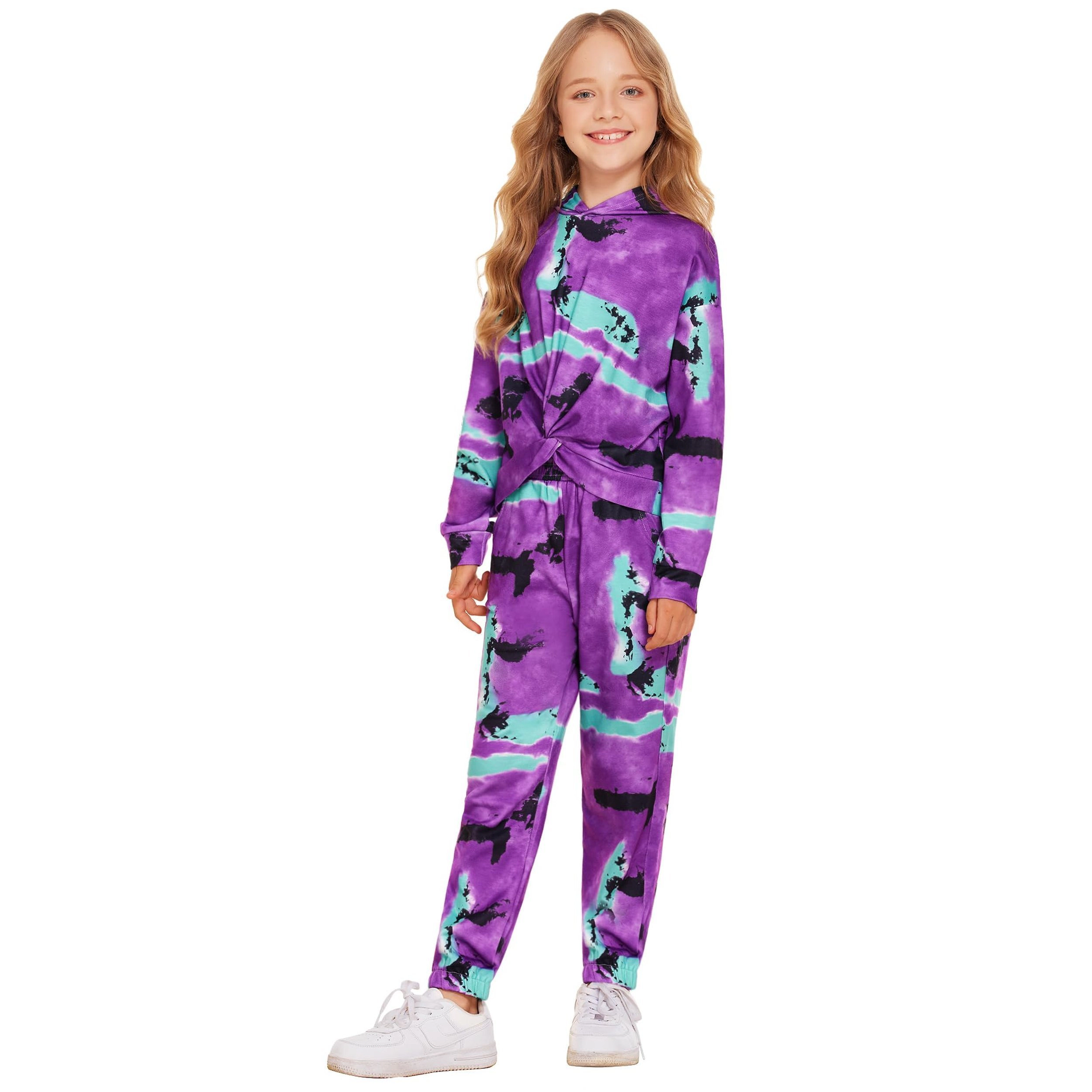 Arshiner Girls 2-Piece Fall Winter Tracksuit Twist Front Hoodie Jogger Pants Set