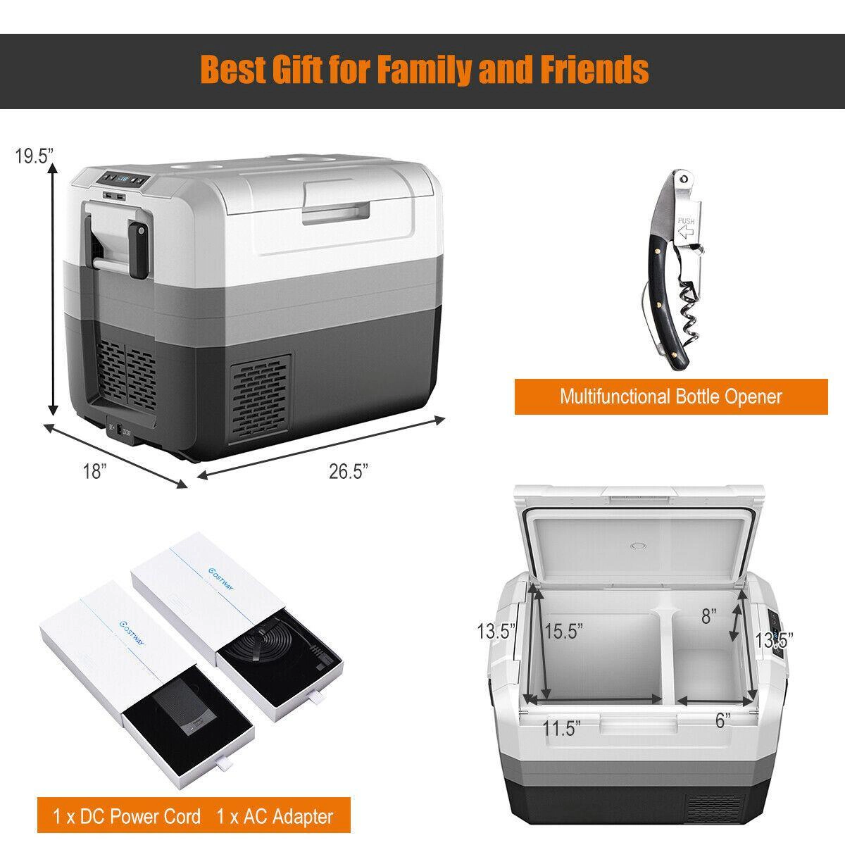 SUGIFT 58-Quart White Portable Electric Car Cooler with LED Light and Two-Way Door 26.5-in W 18-in D 21.5-in H