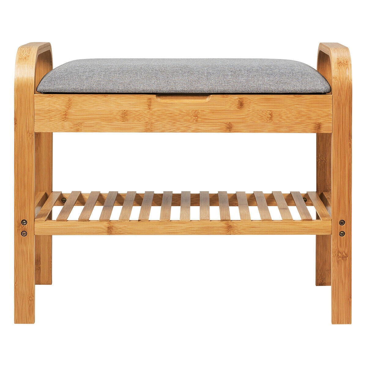 SUGIFT Bamboo Shoe Rack Storage Bench with Cushioned Seat 24-in Wide 330-lb Capacity with Storage Shelf Natural