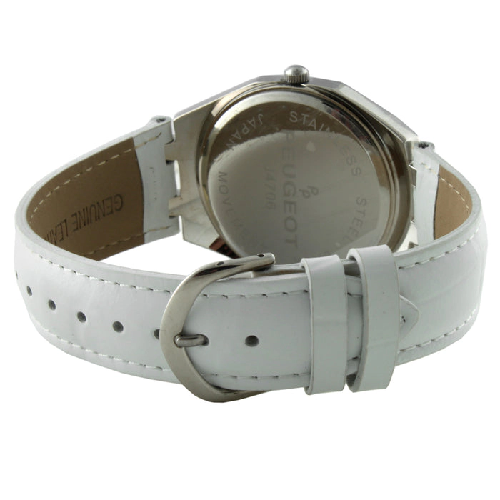 Peugeot Women's 37mm White Watch with Crystal Bezel Leather Band