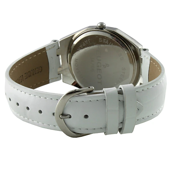 Peugeot Women's 37mm White Watch with Crystal Bezel Leather Band