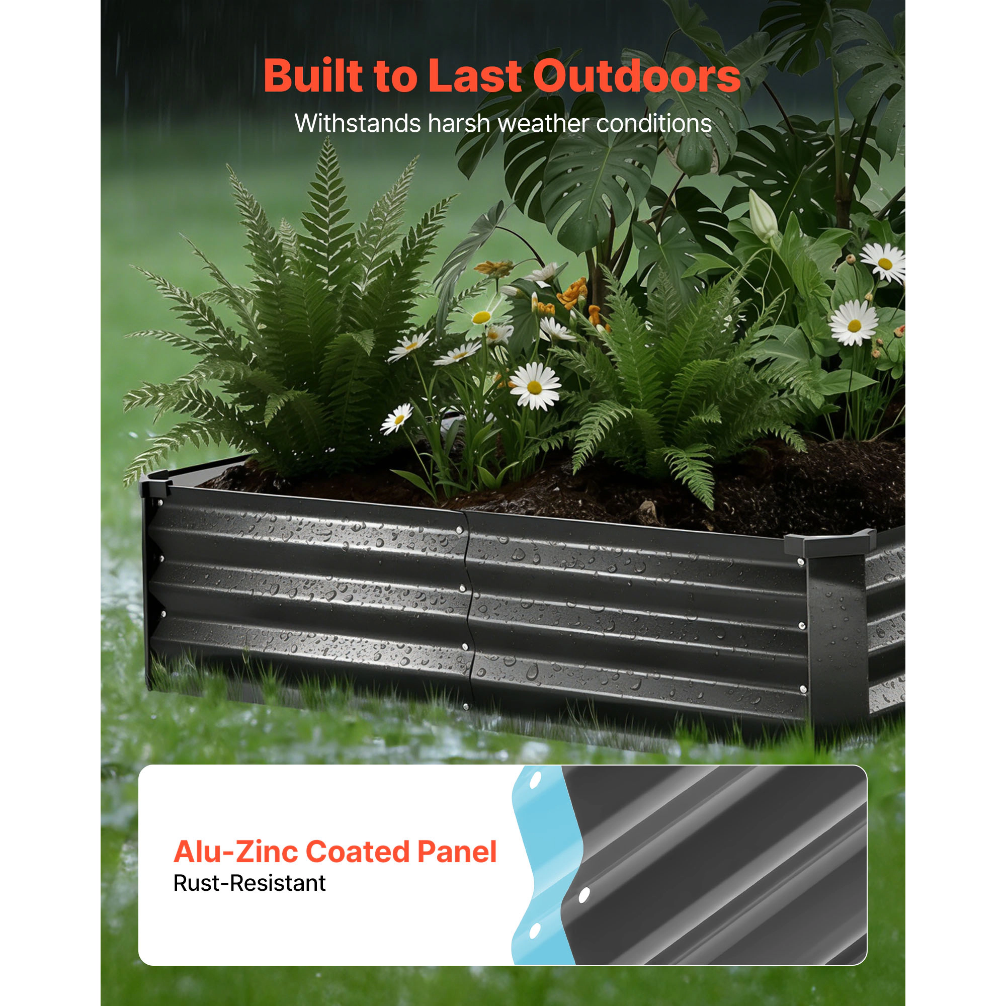 HONGGE 2-Pack Rectangular Aluminum-Zinc Raised Garden Bed, 8 x 4 x 1 ft Open-Bottom Outdoor Planter Boxes, Dark Gray