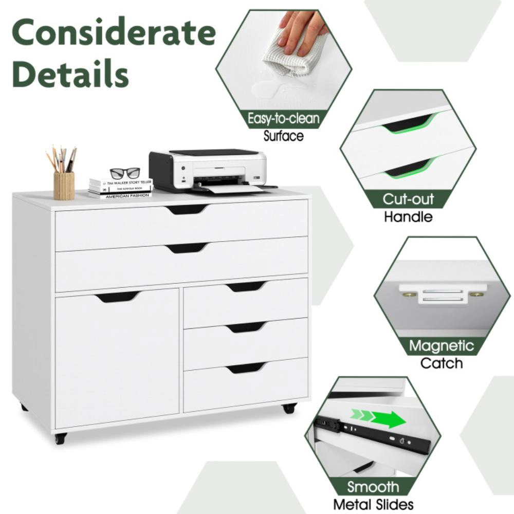 Hivvago Modern Vertical 5-Drawer Mobile Chest with Door 5 Casters
