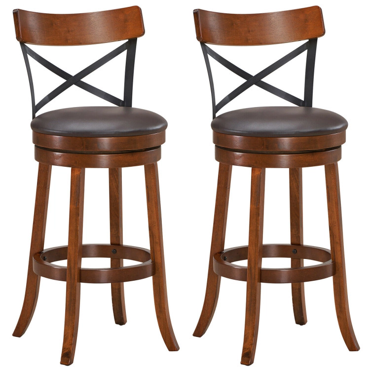 Hivvago Set of 2 Bar Stools 360-Degree Swivel Dining Bar Chairs with Rubber Wood Legs-29.5 inch