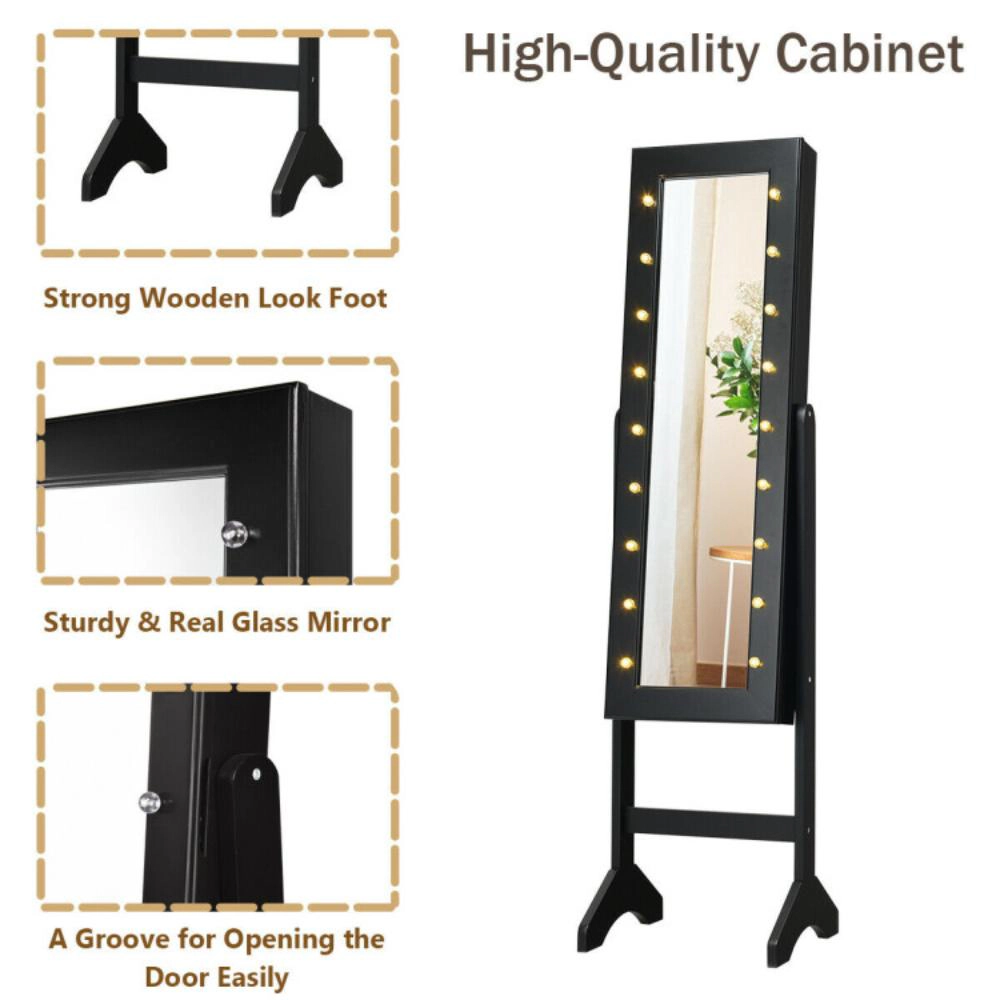 Hivvago Mirrored Jewelry Cabinet Armoire Organizer w/ LED lights