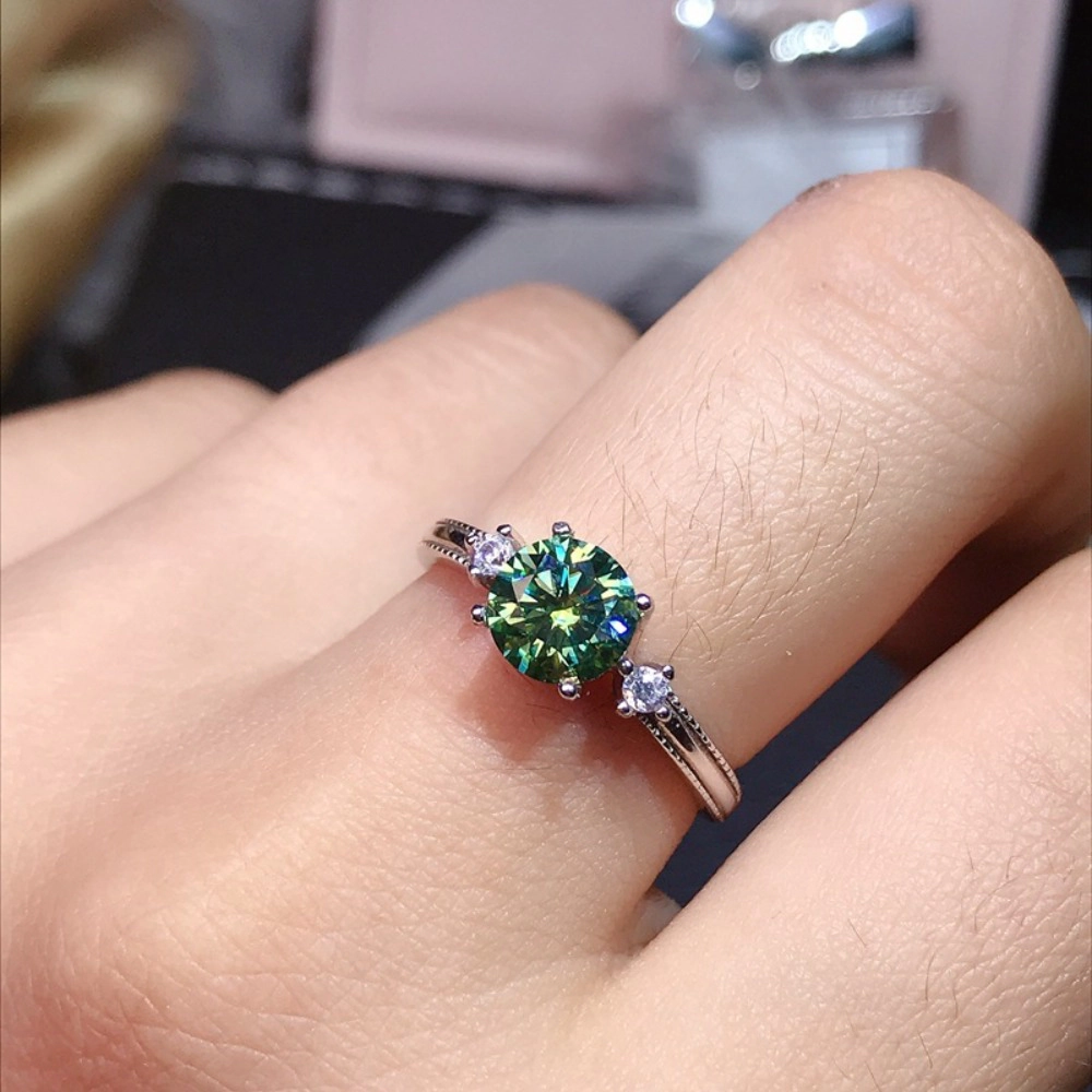 Women's Round Solitaire Created Emerald CZ Half Eternity Promise Ring
